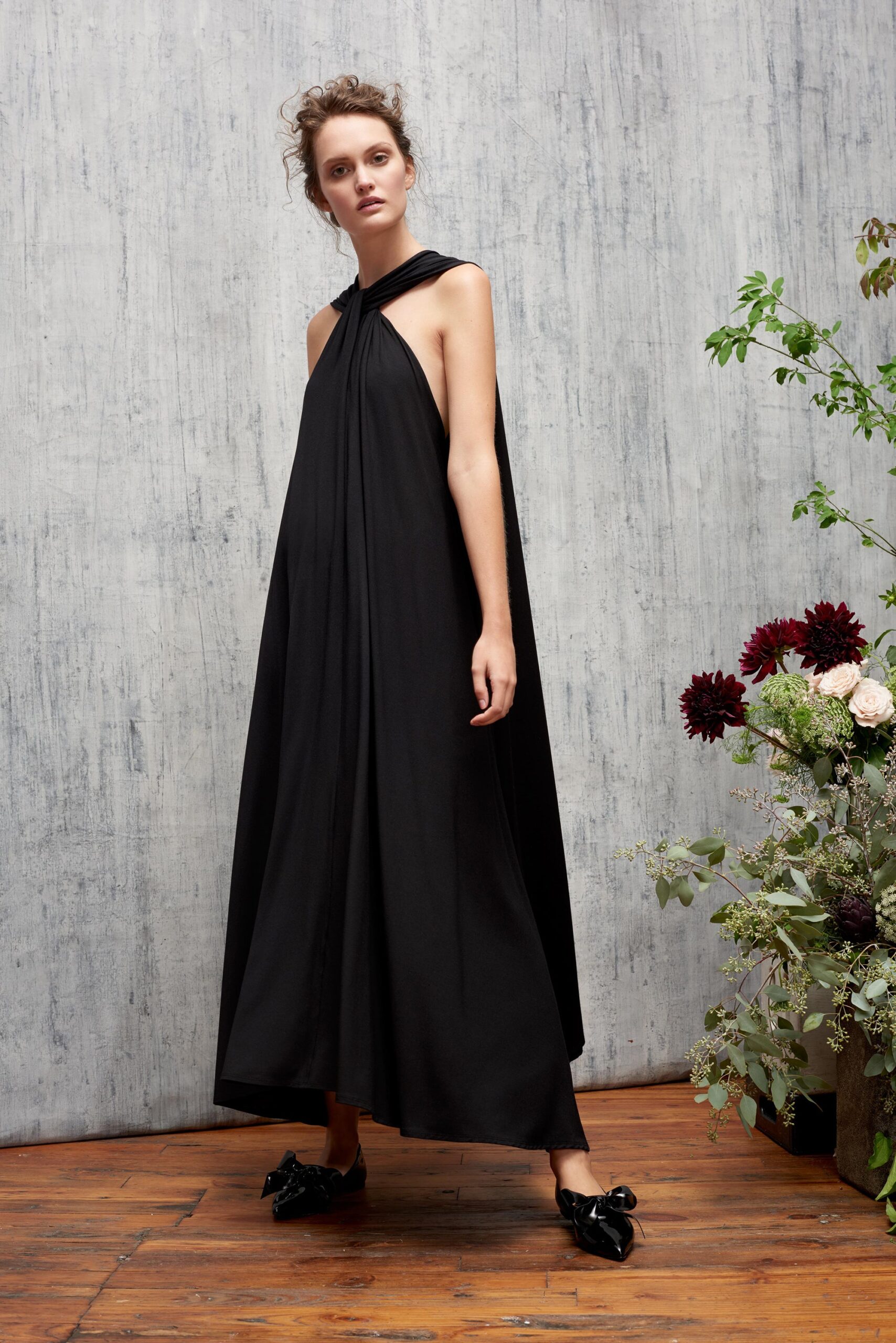 black silk sleeveless dress