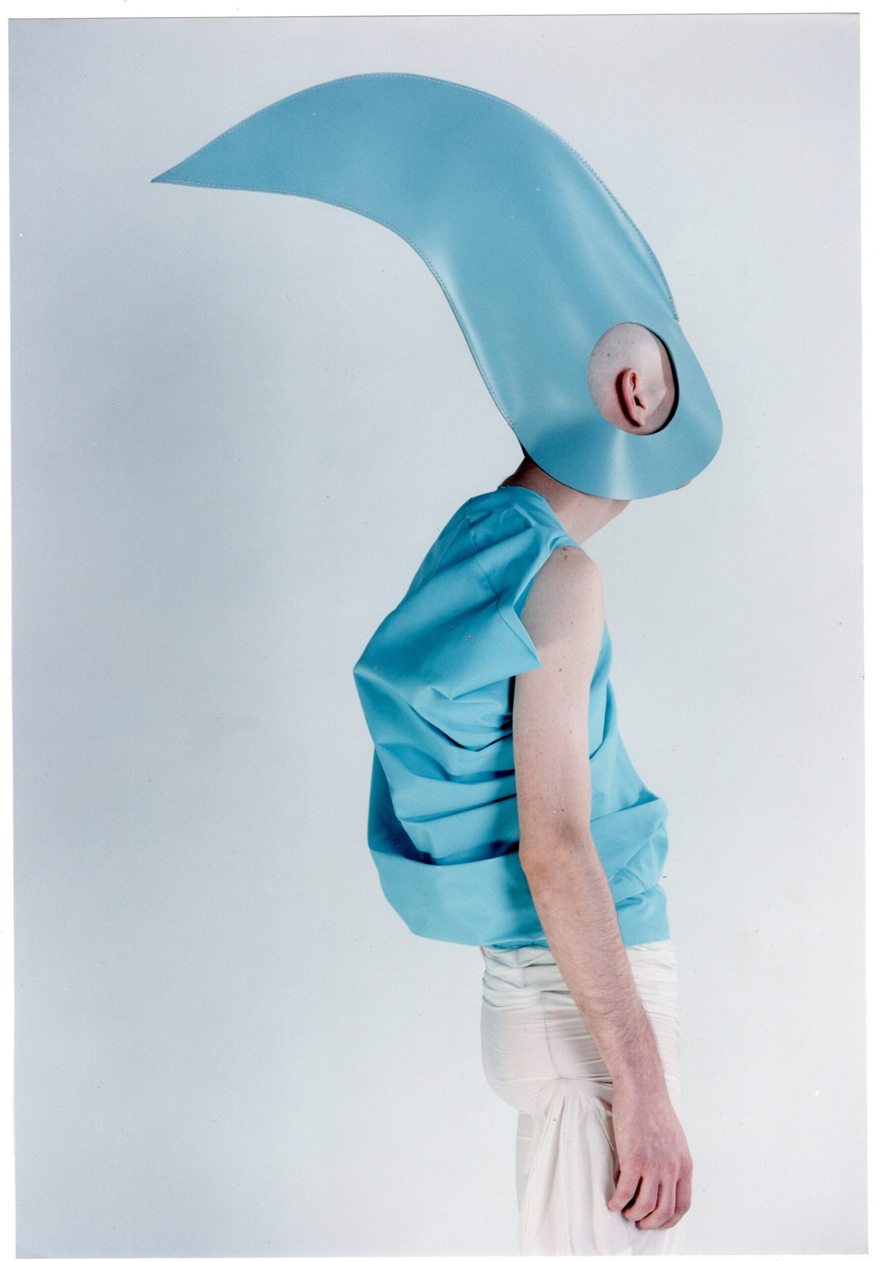 blue vinyl top with sculptural hat