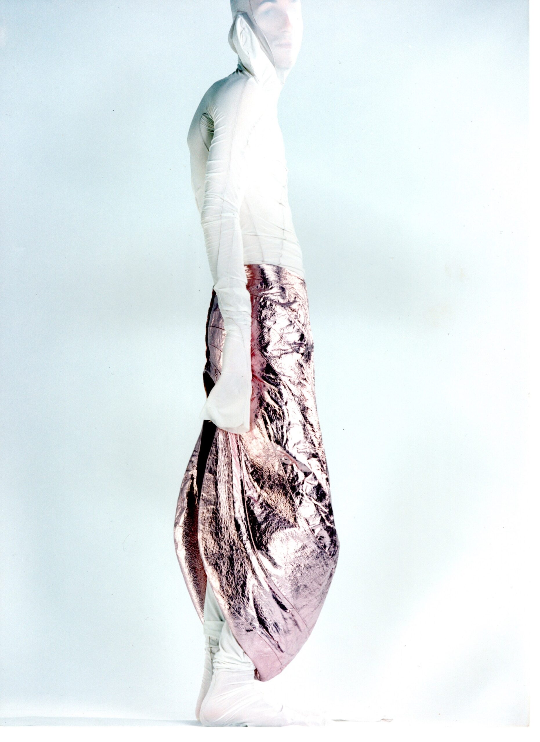 pink silk relaxed draped shiny skirt
