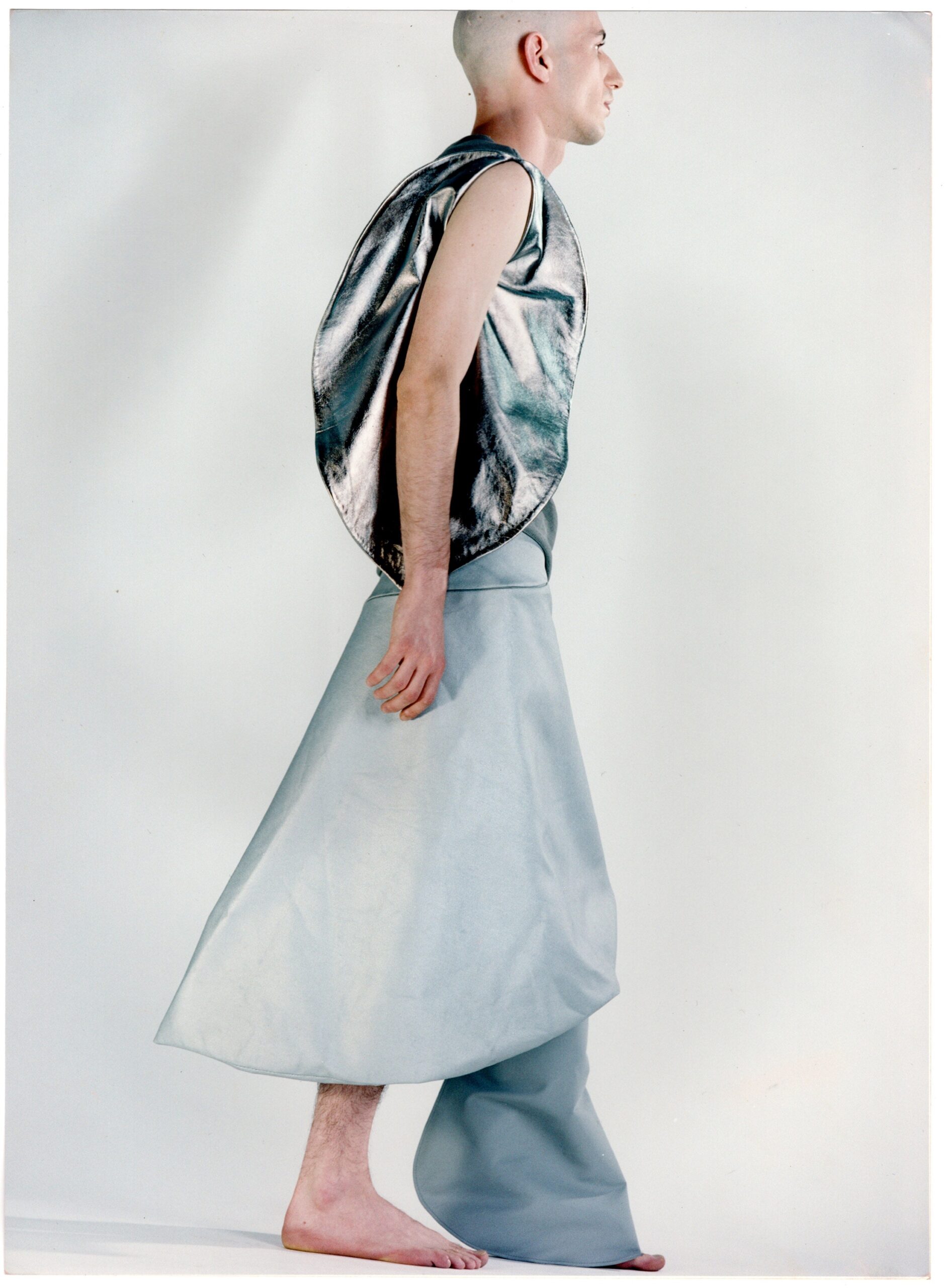 gray metallic sleeveless relaxed draped shiny top