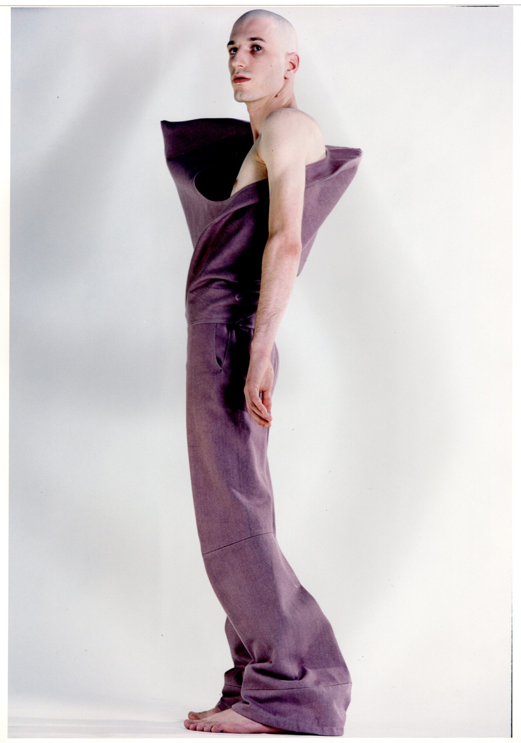 purple denim fitted jumpsuit