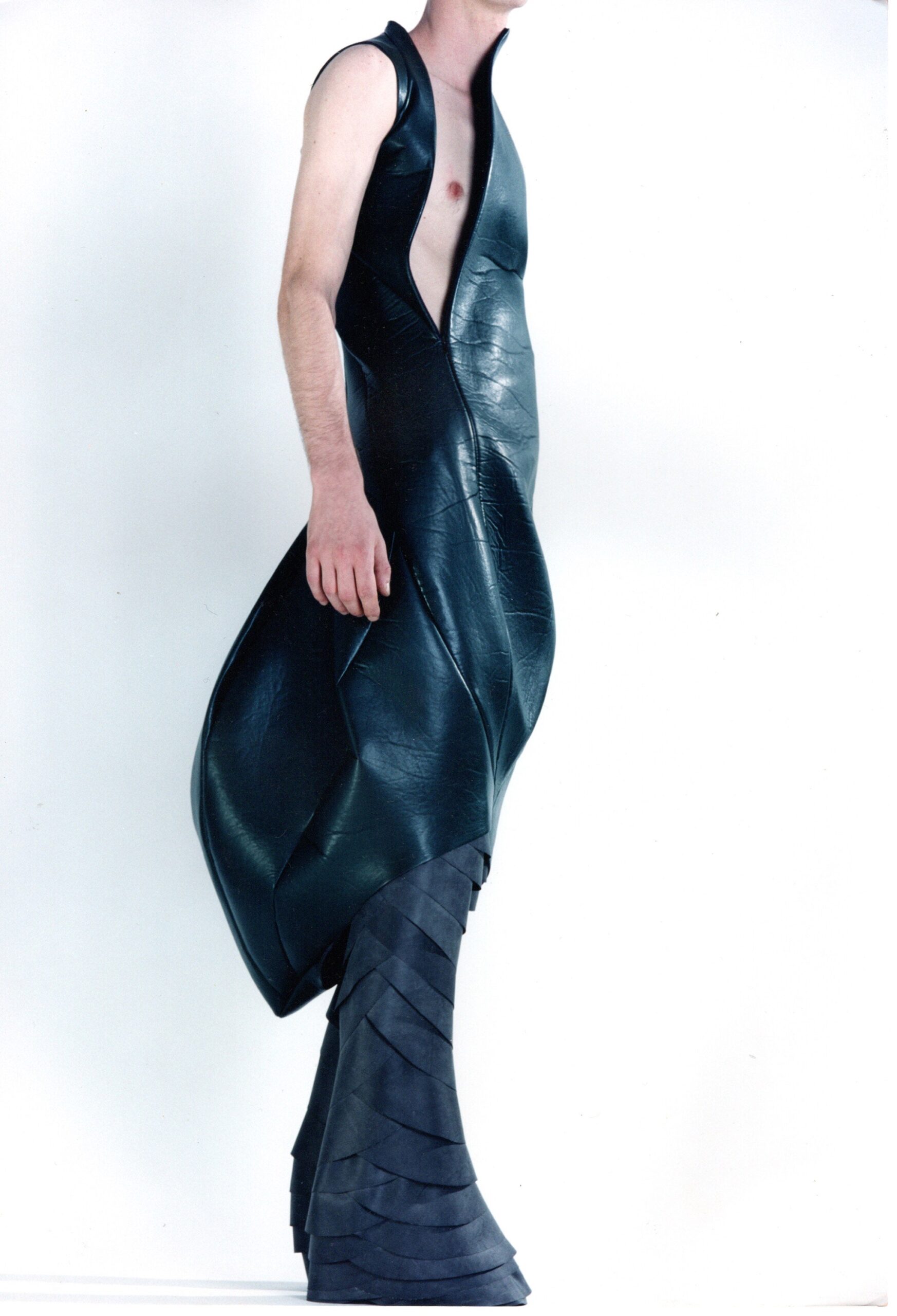 black leather sleeveless dress