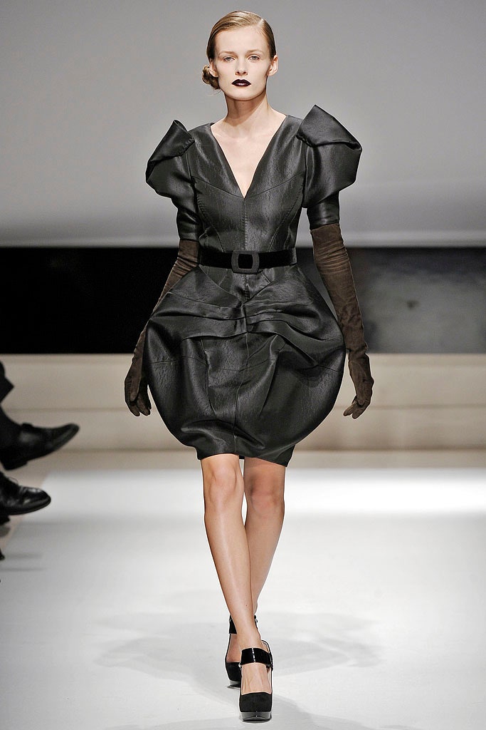 black leather mini dress with gloves