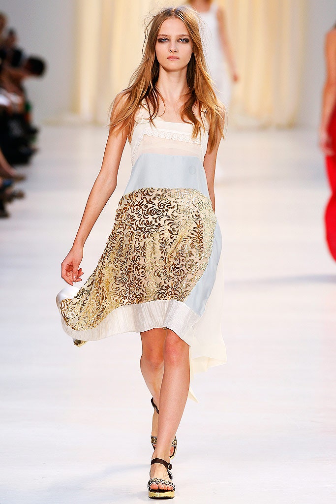 blue and gold embroidered midi dress