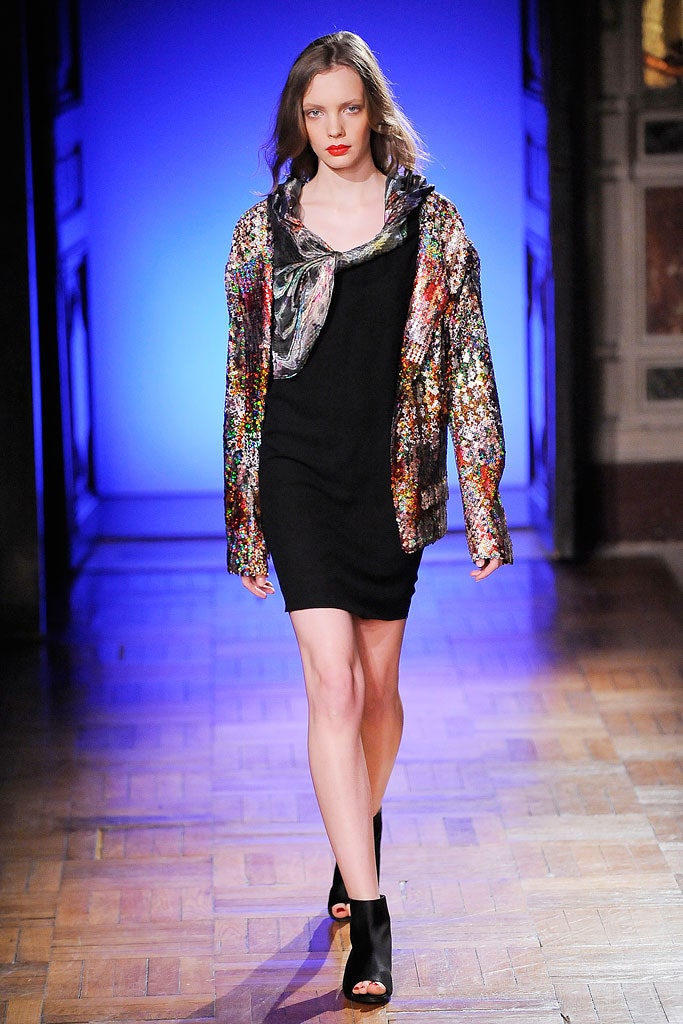 black mini dress with sequin jacket