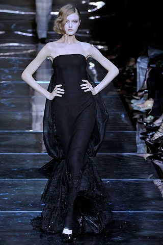 black strapless flowing gown