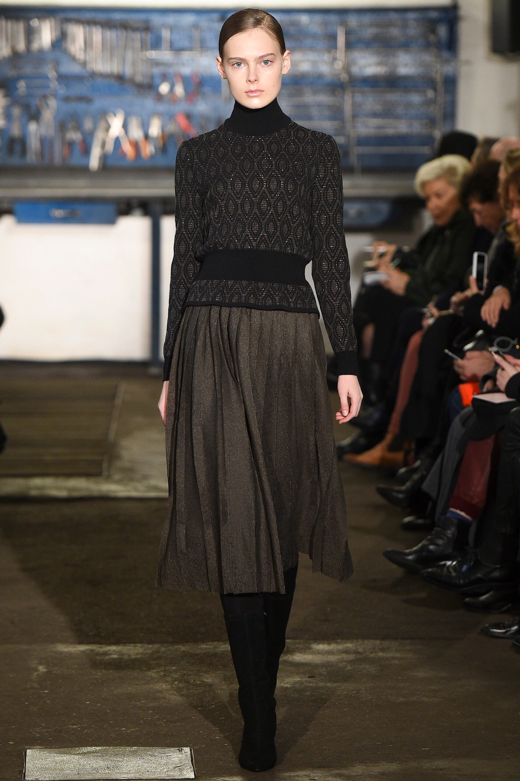 black silk pleated midi dress