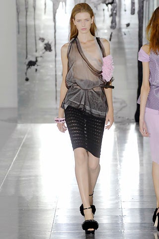 sheer black top with pencil skirt