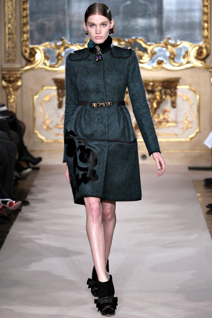 fitted green wool coat