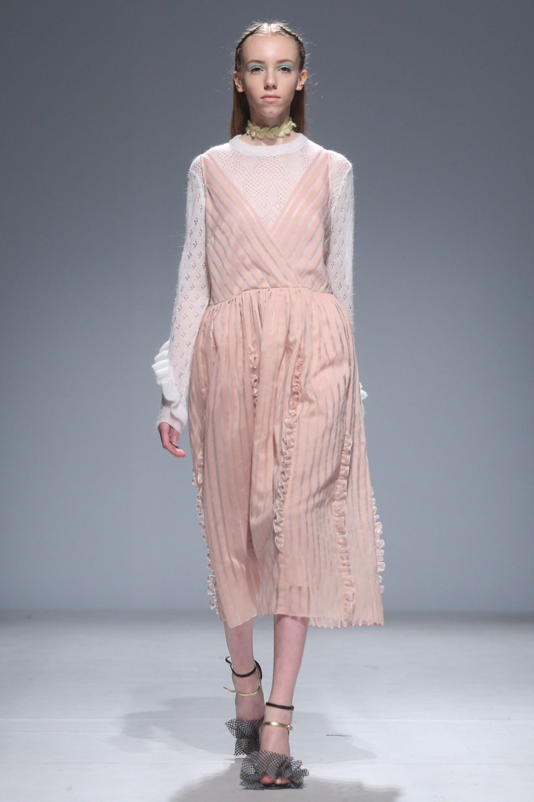 pink pleated midi dress