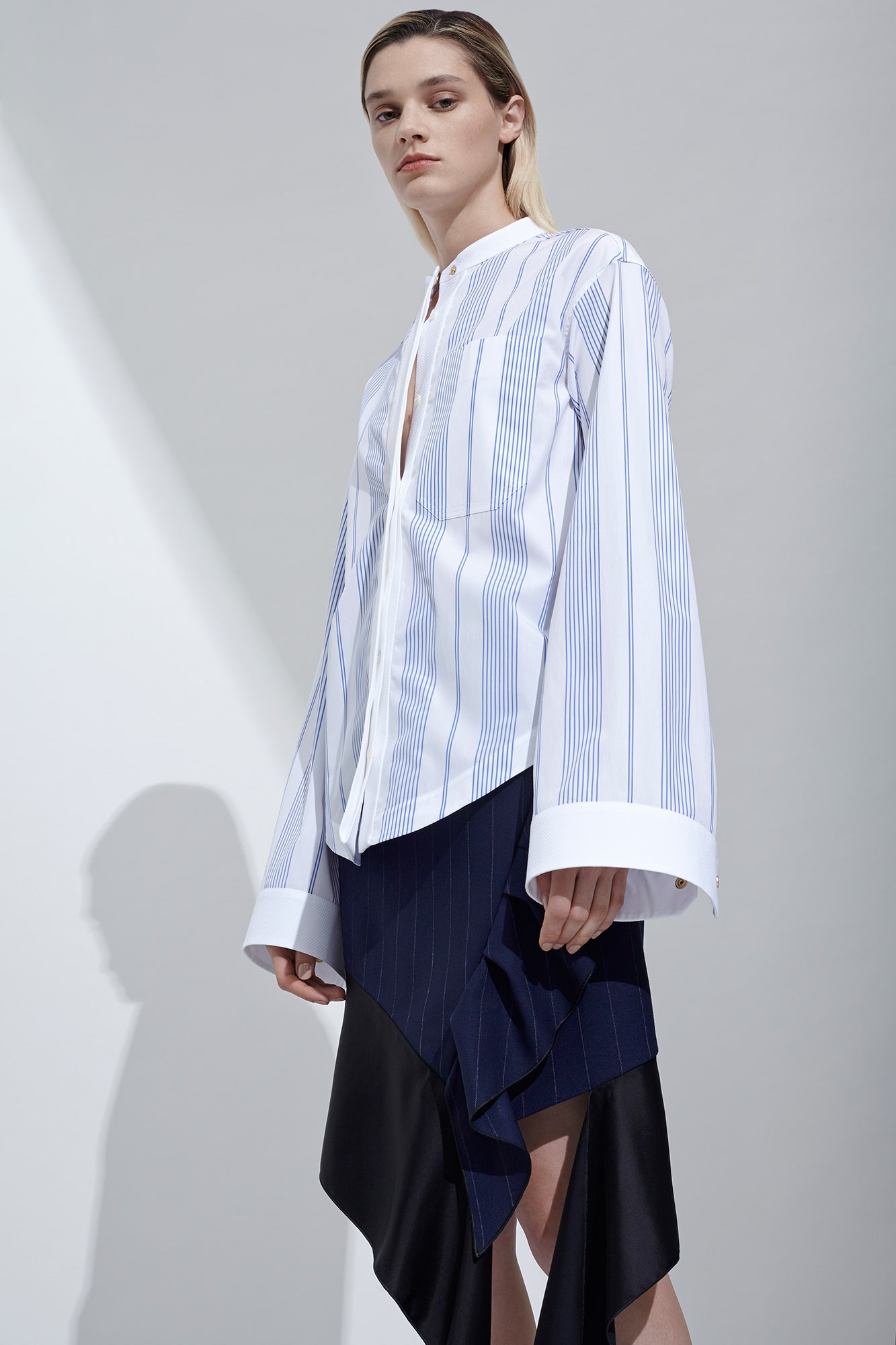 striped shirt with asymmetric skirt