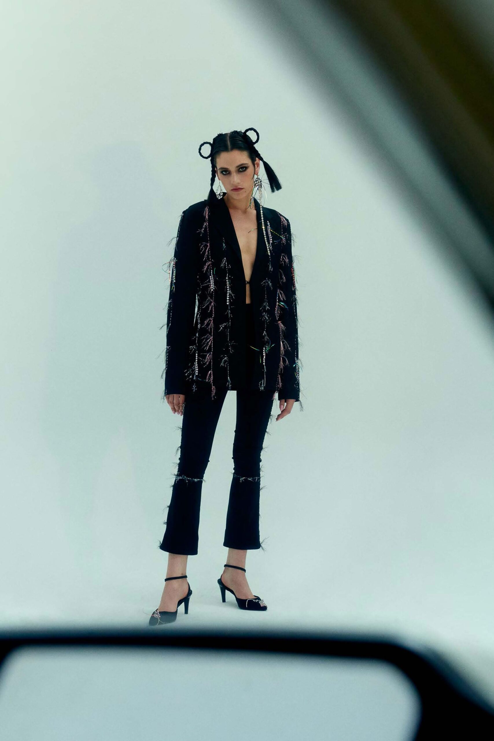 black fitted blazer and pants