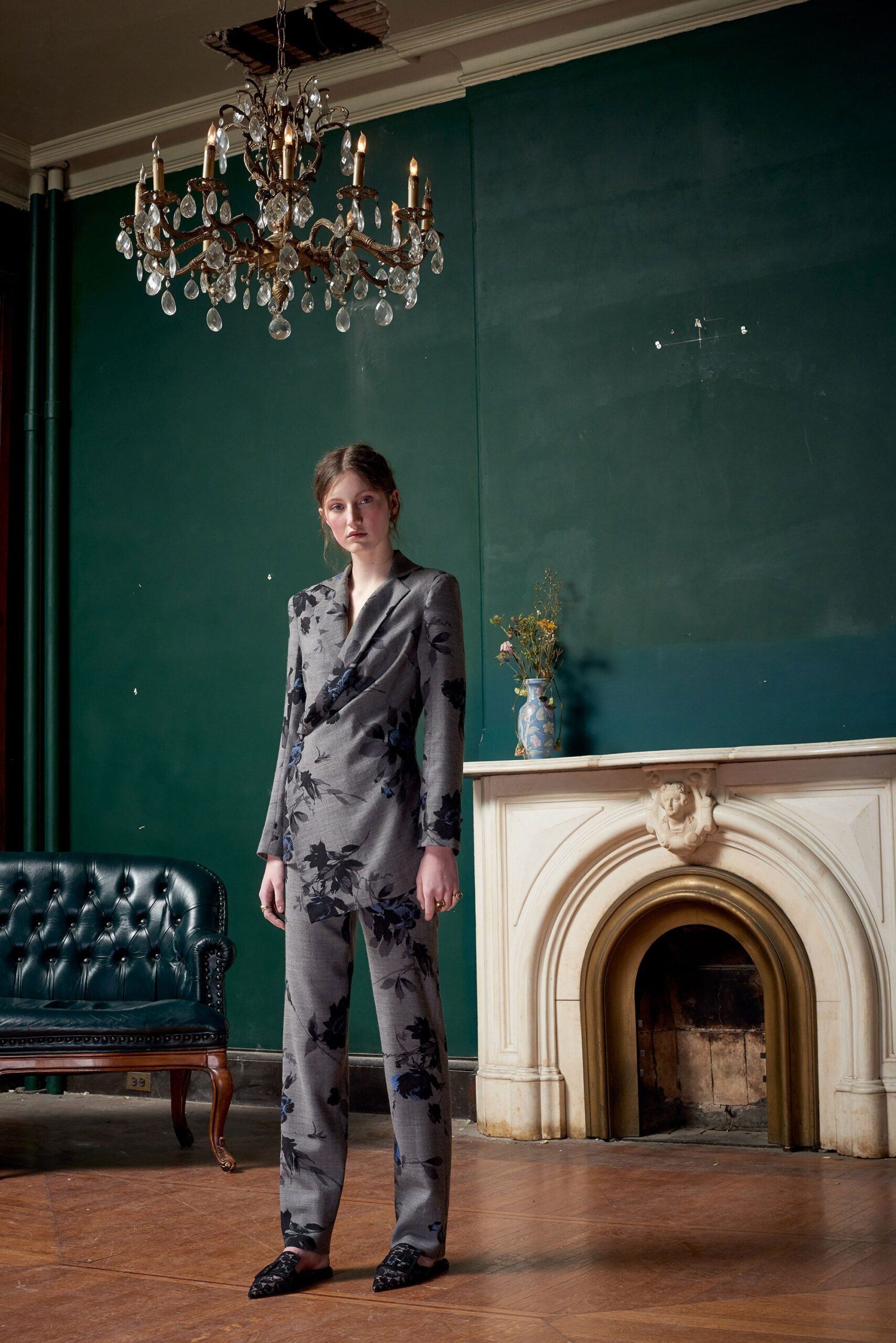 gray floral tailored suit