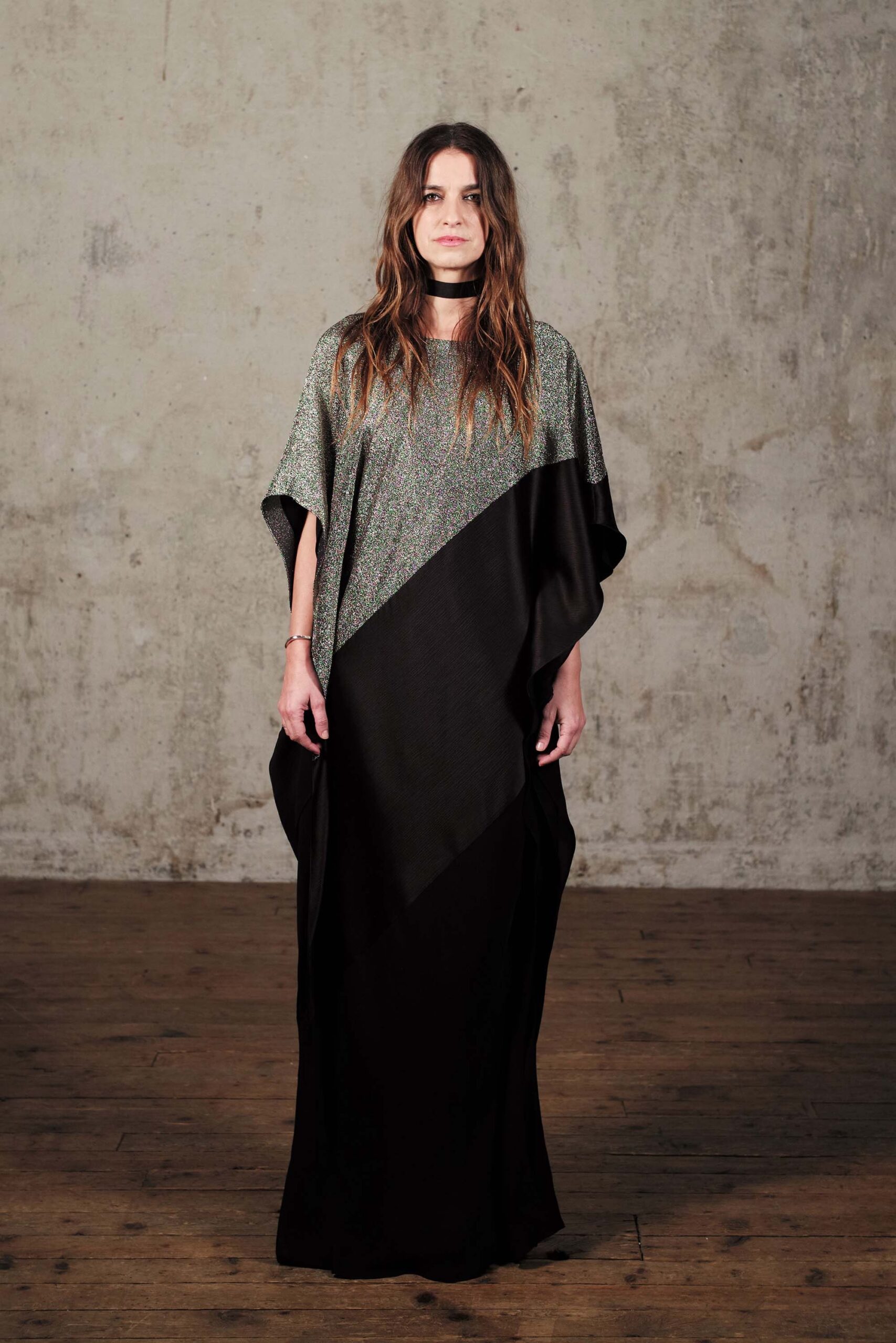 asymmetric black and green dress