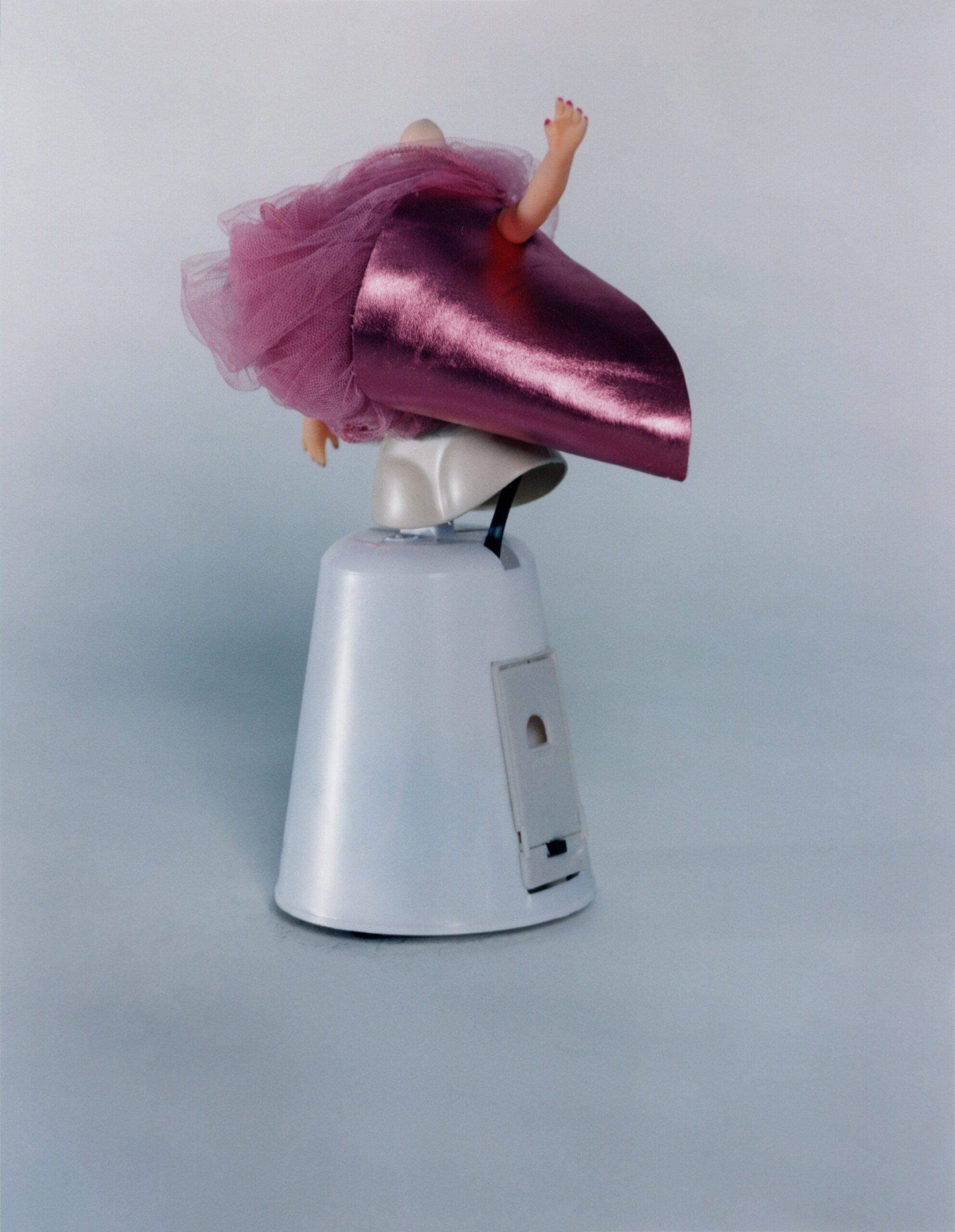 pink tulle mini dress with purple cape