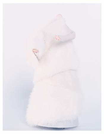 white faux-fur draped gown