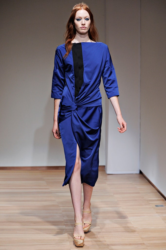 blue silk fitted dress