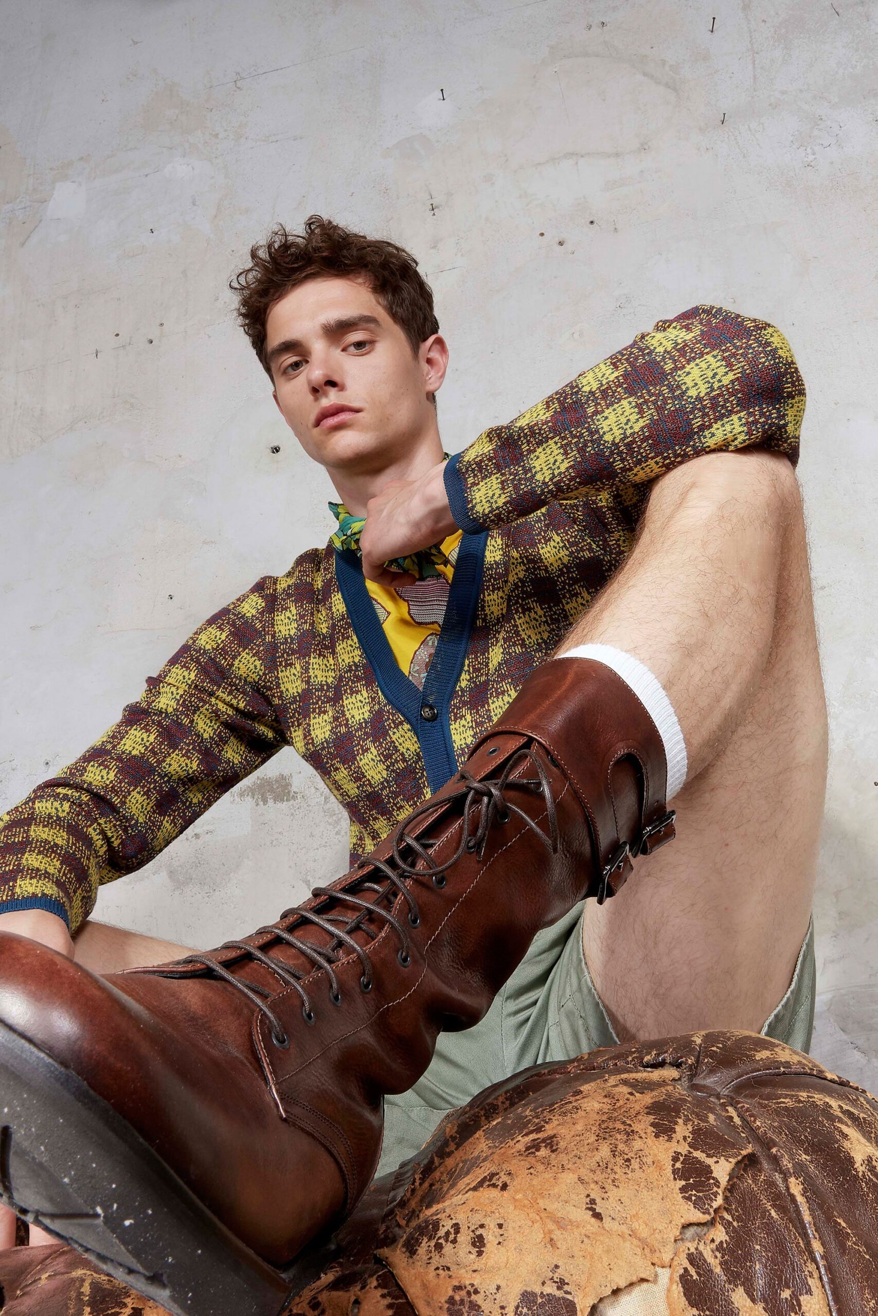 checked cardigan with shorts