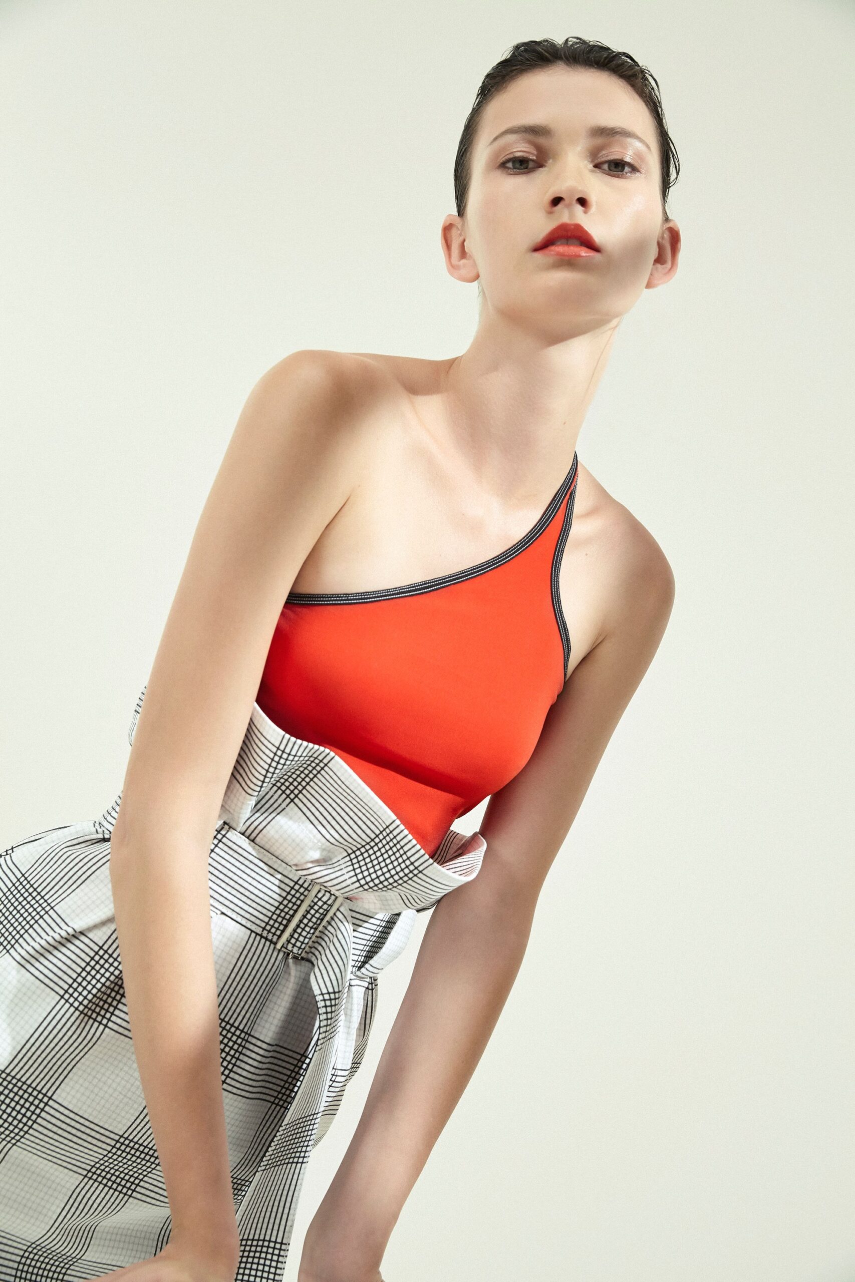 red halter top with checked skirt