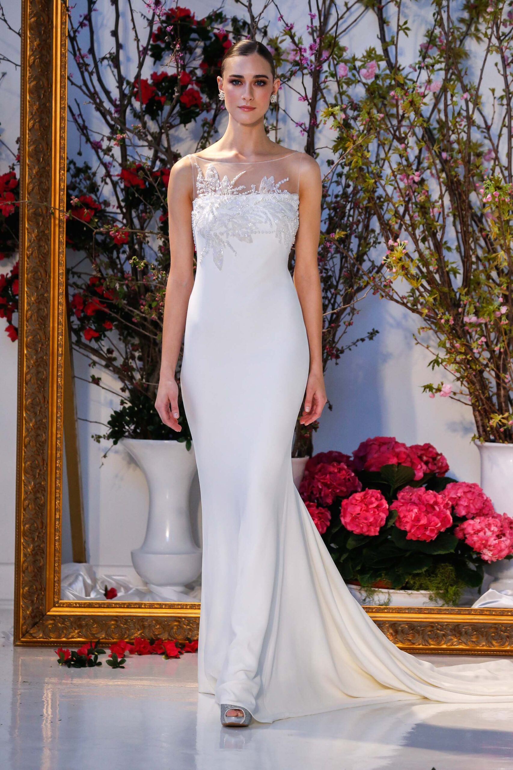 white fitted sleeveless gown