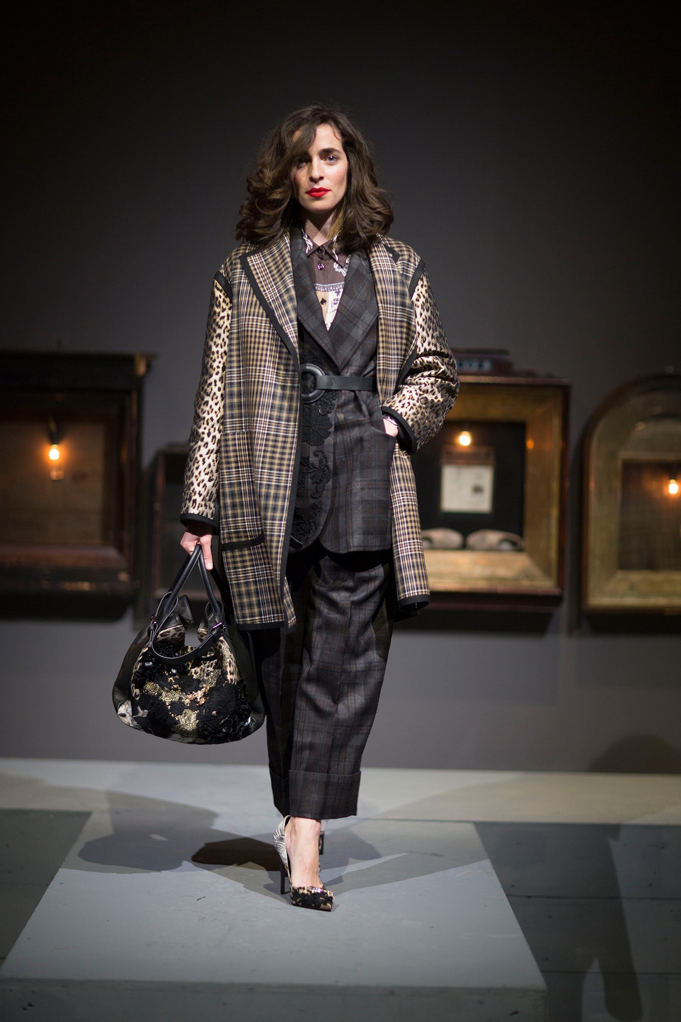 black wool long-sleeve collared tailored checked layered blazer