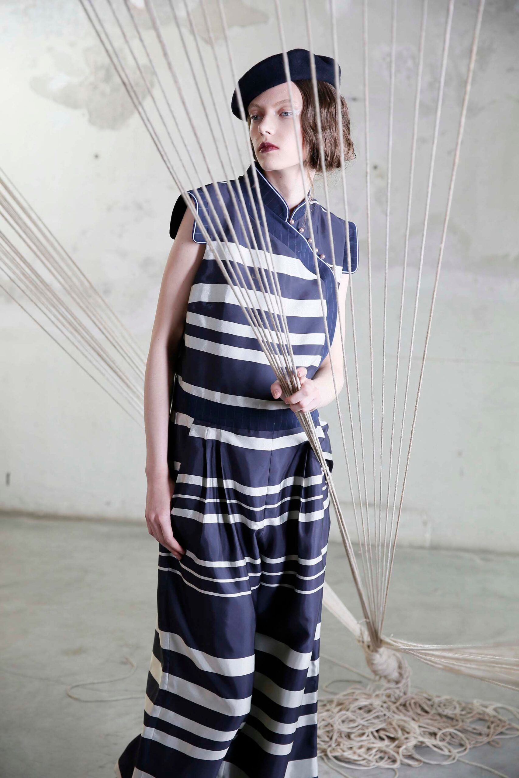 blue and white striped maxi dress