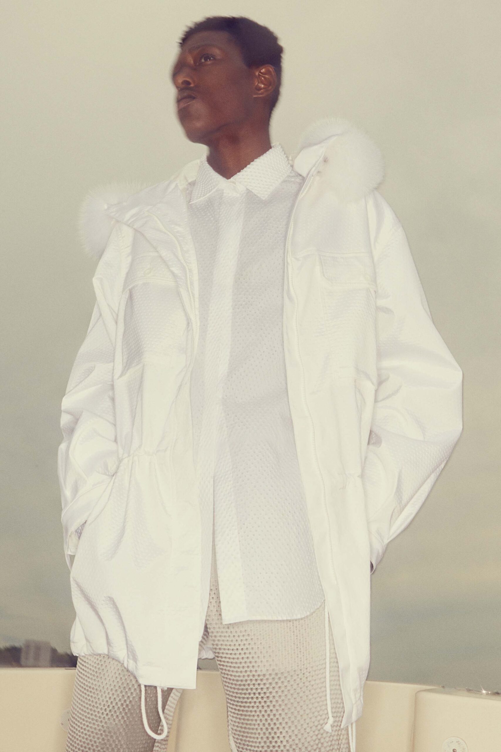 white mesh jacket and shirt