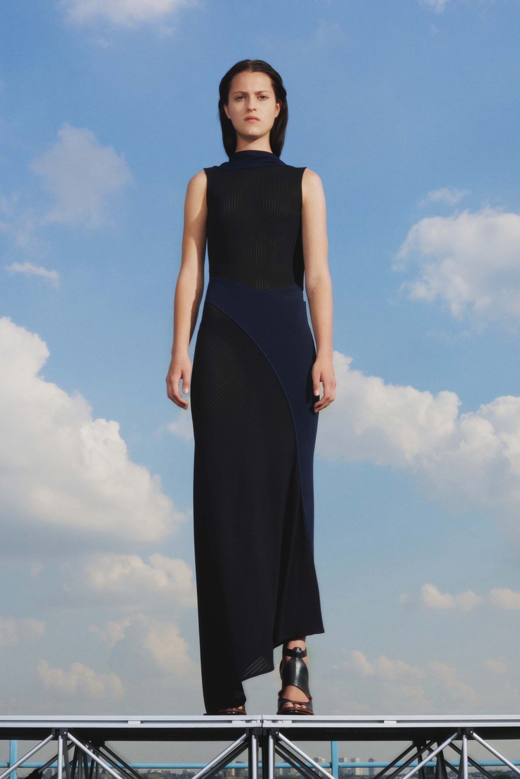 black and blue fitted maxi dress