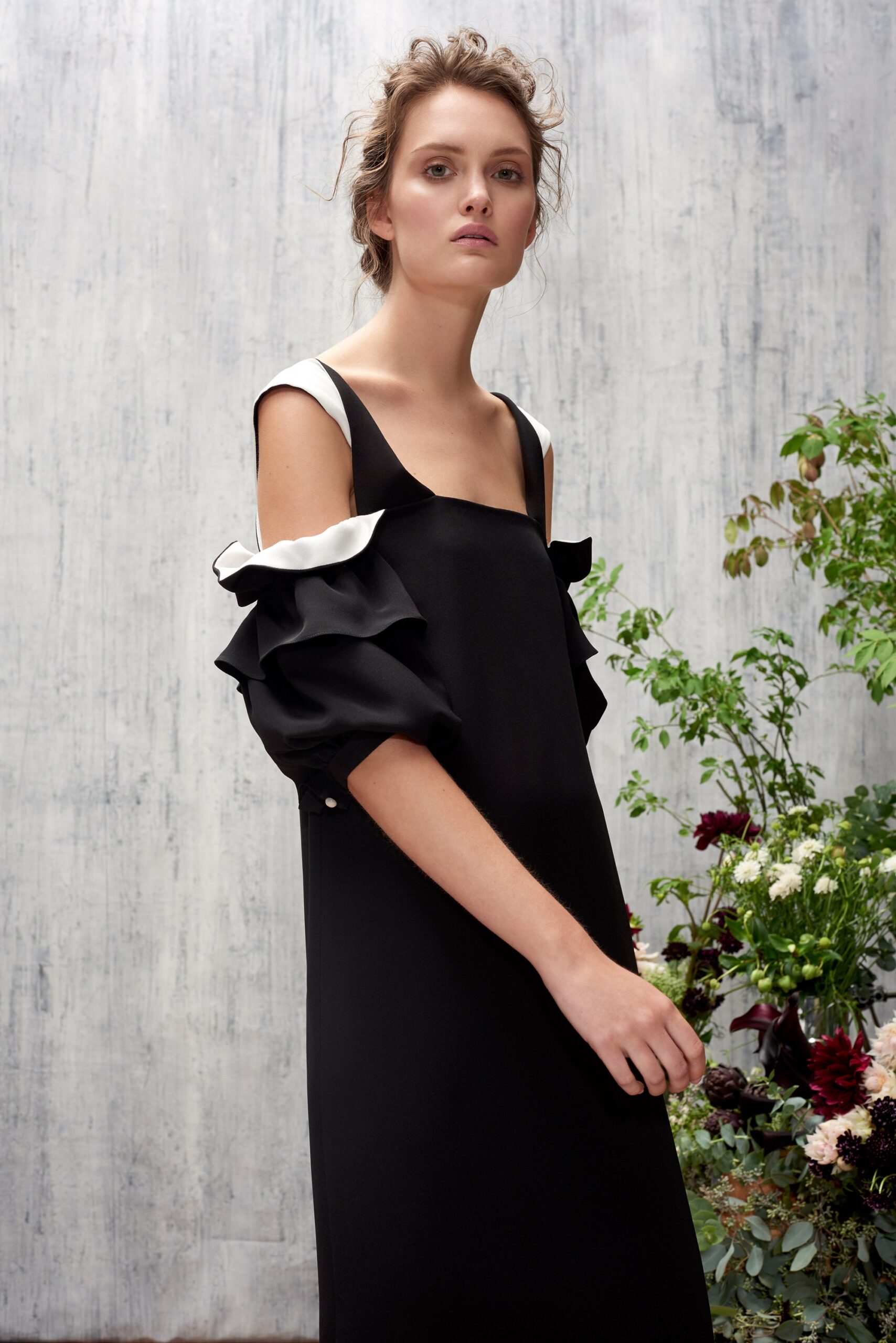 black and white ruffled dress