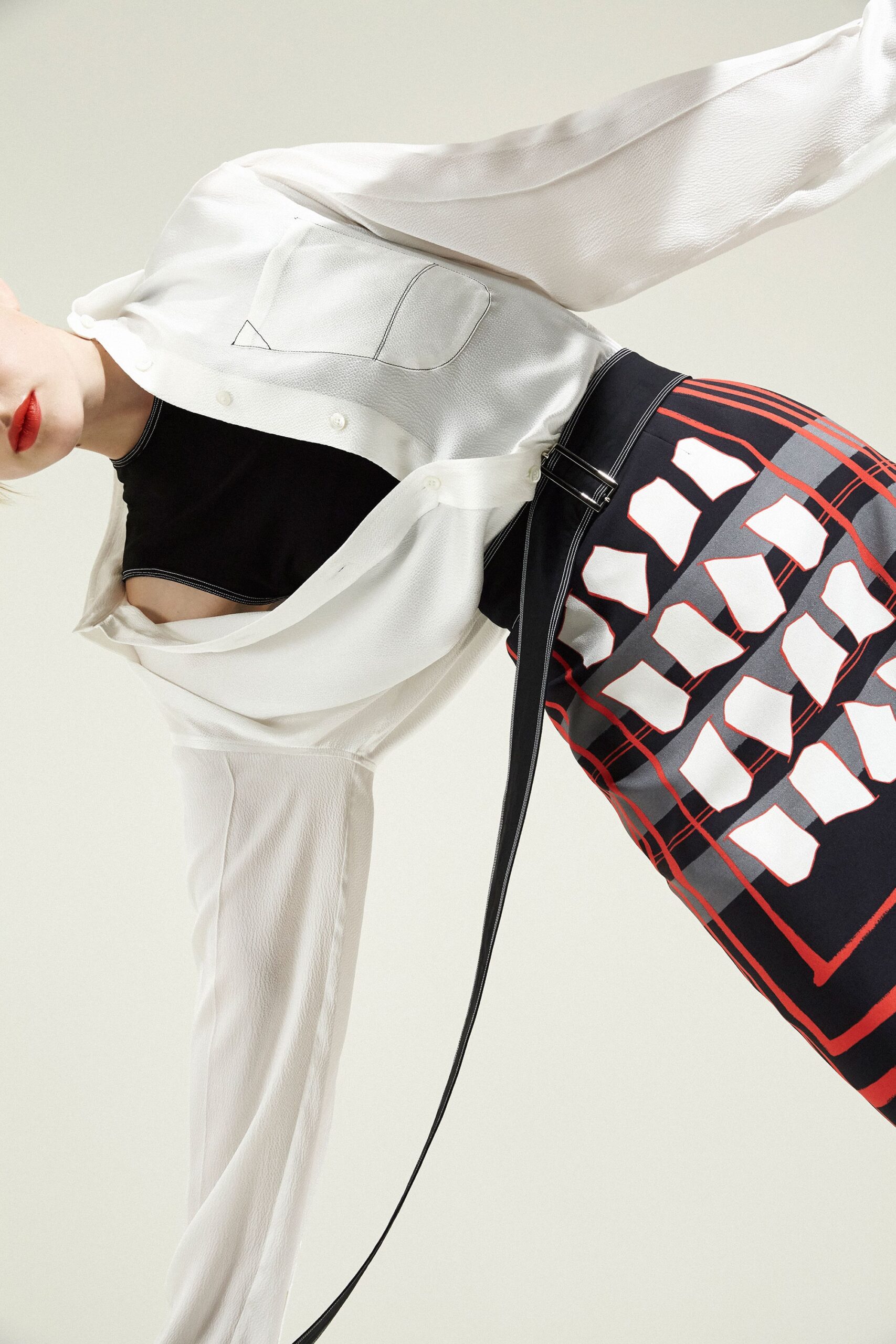 fitted white shirt and black red pencil skirt