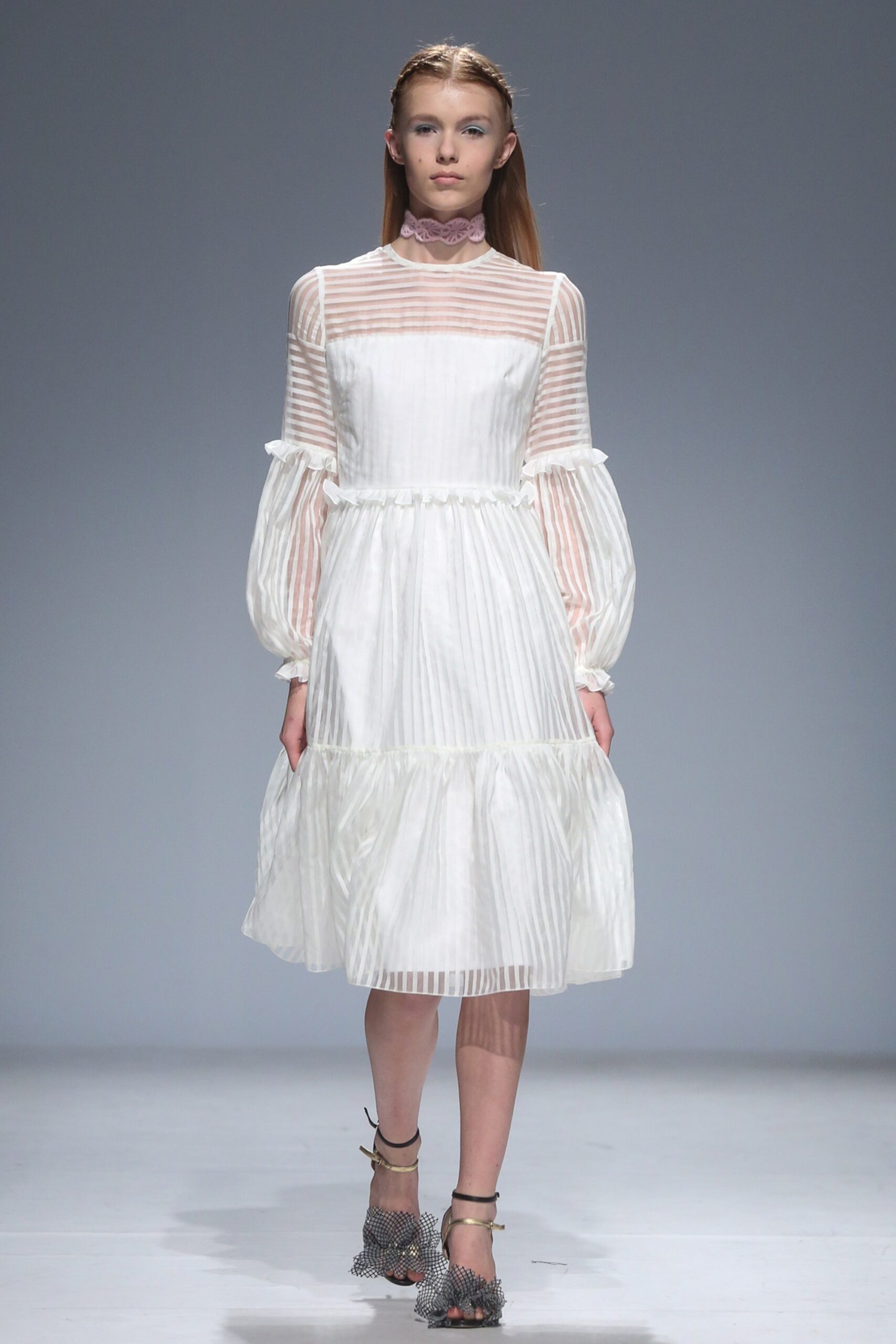 white pleated midi dress