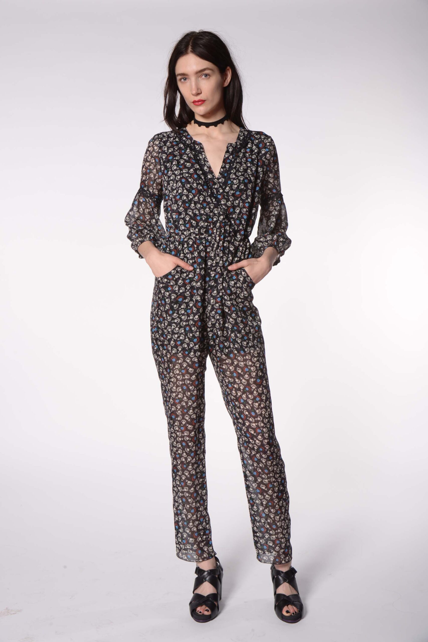 black floral sheer jumpsuit