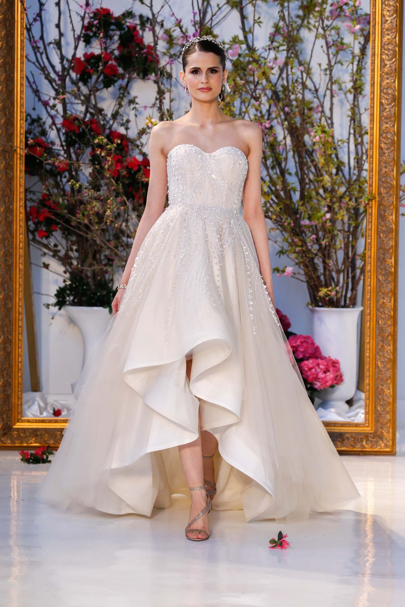 ivory strapless beaded gown