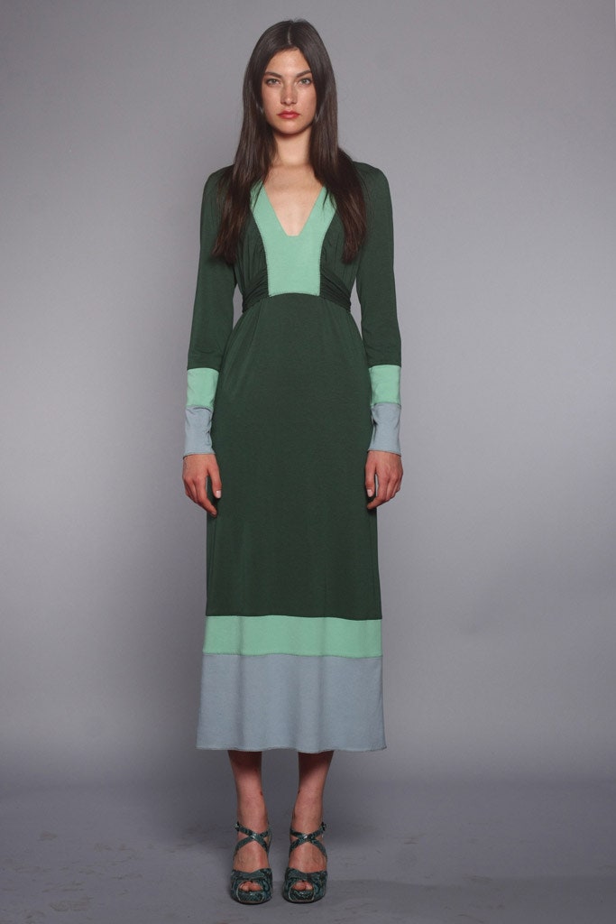 fitted green color-blocked dress