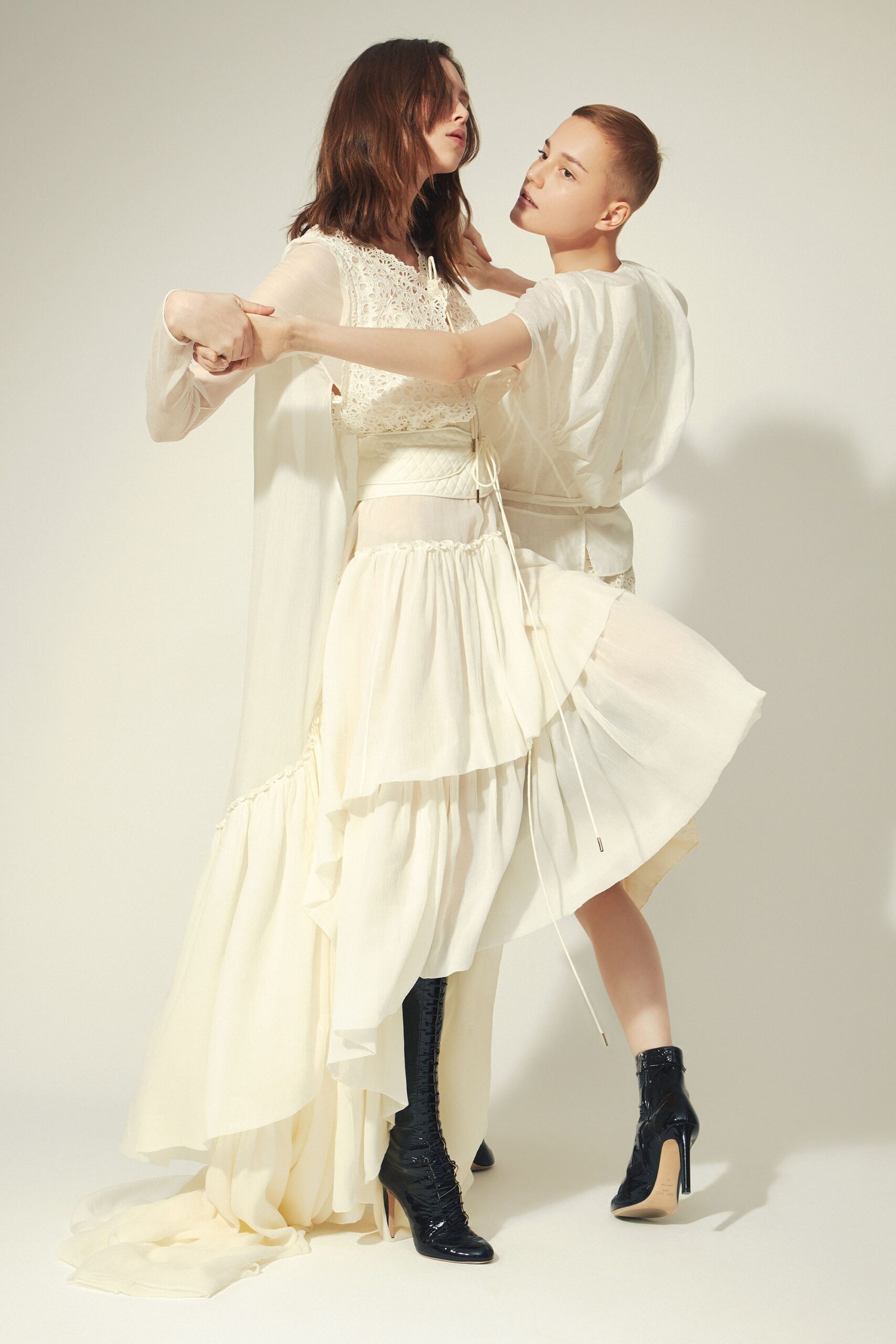 white silk long-sleeve relaxed draped flowing coat