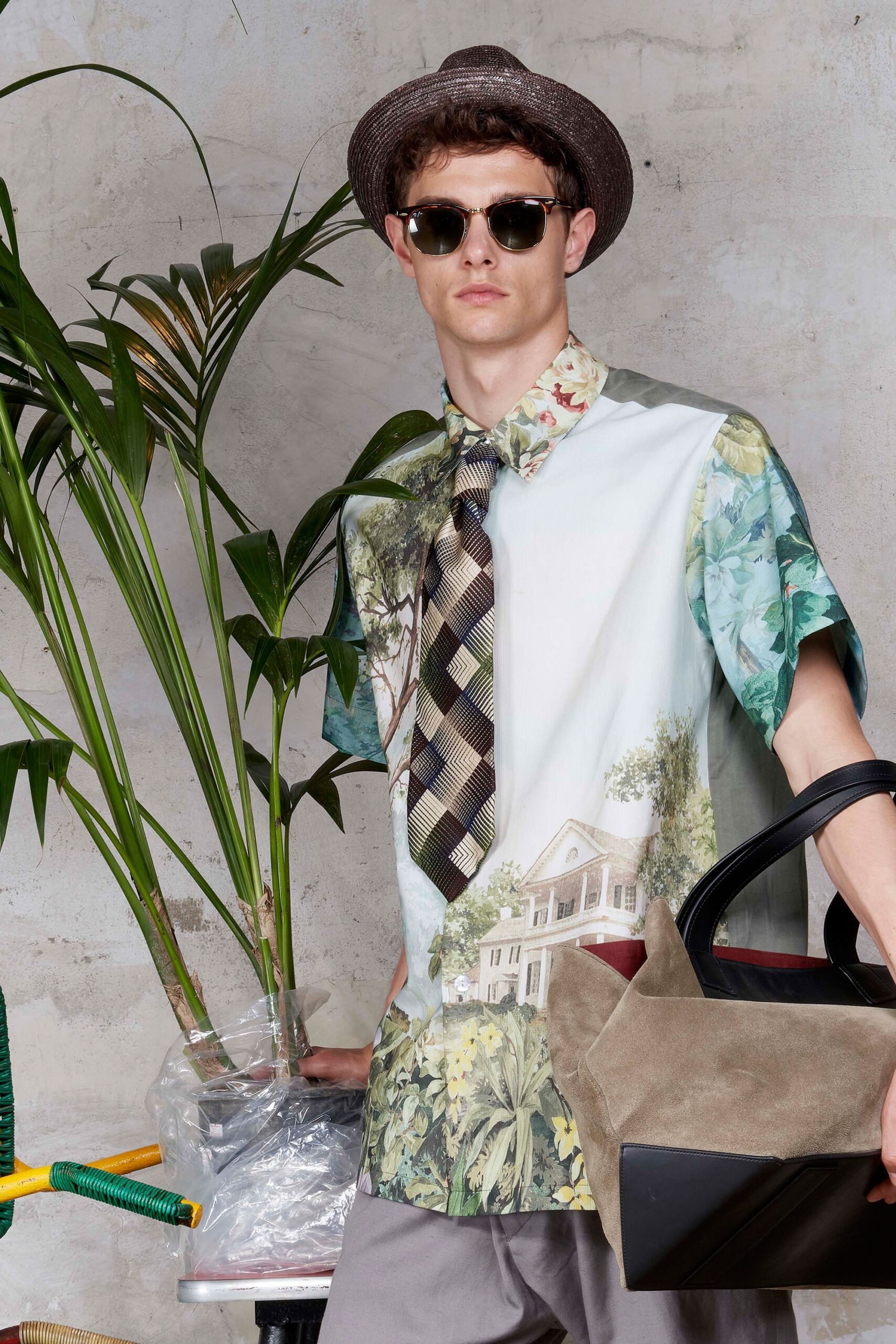 multi-colored printed shirt with tie