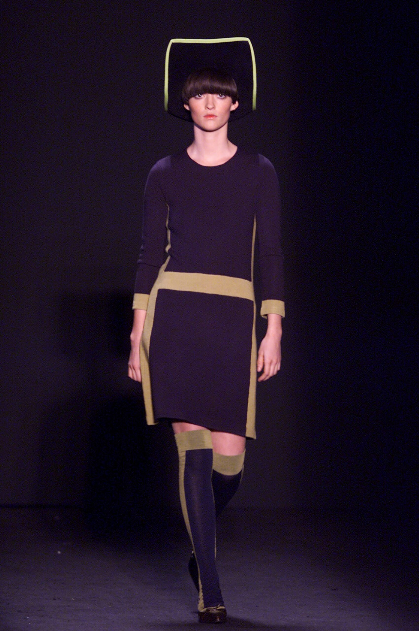 navy and green color-blocked dress