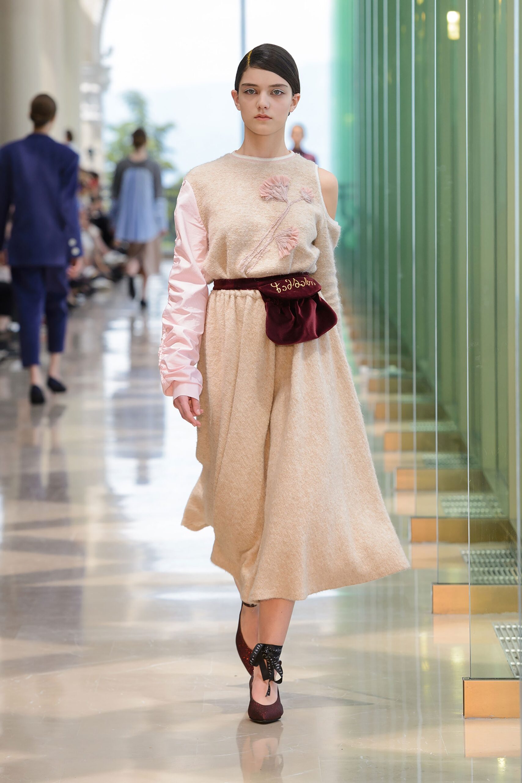 beige relaxed midi dress with belt