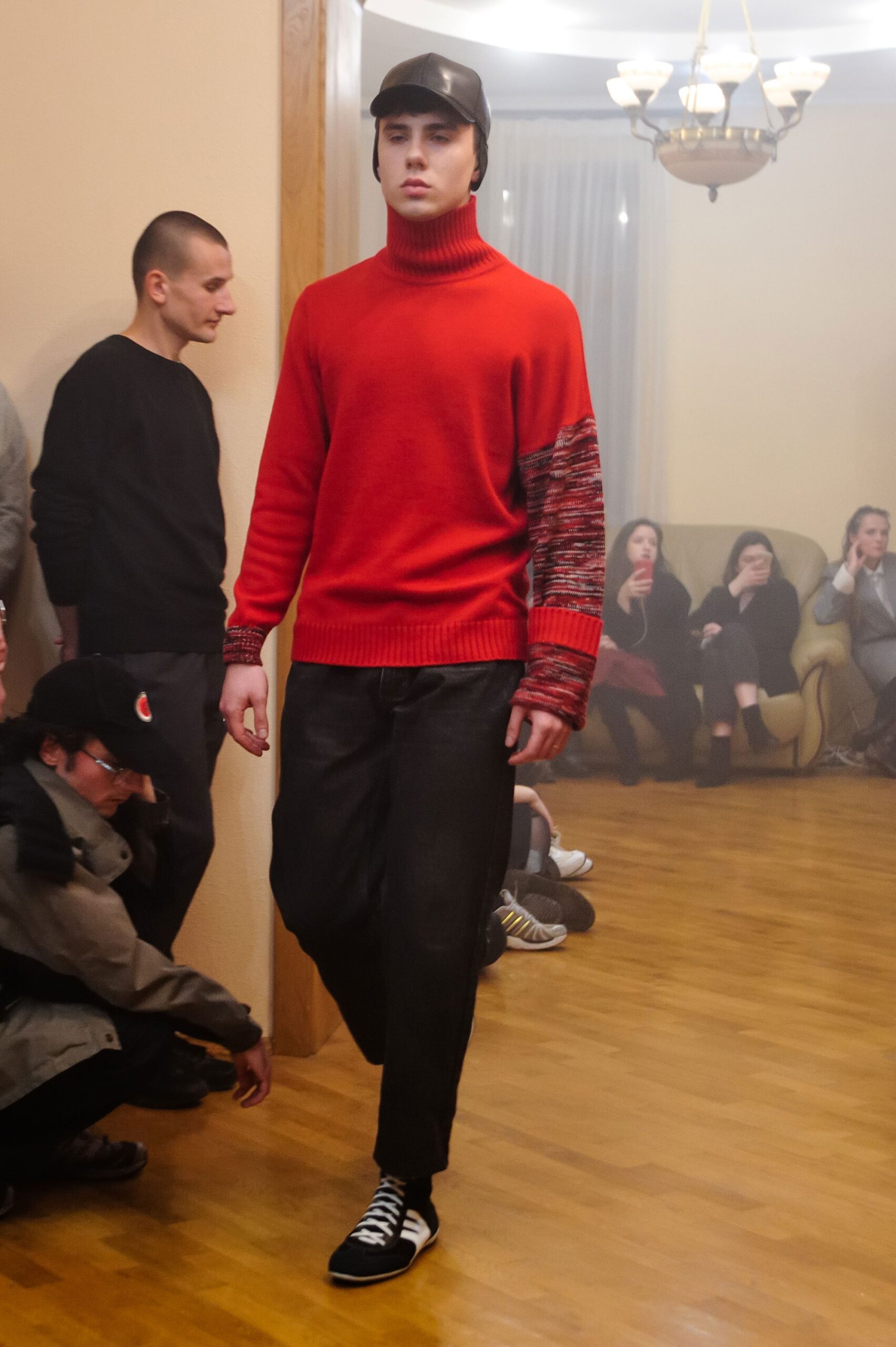 red wool turtleneck sweater