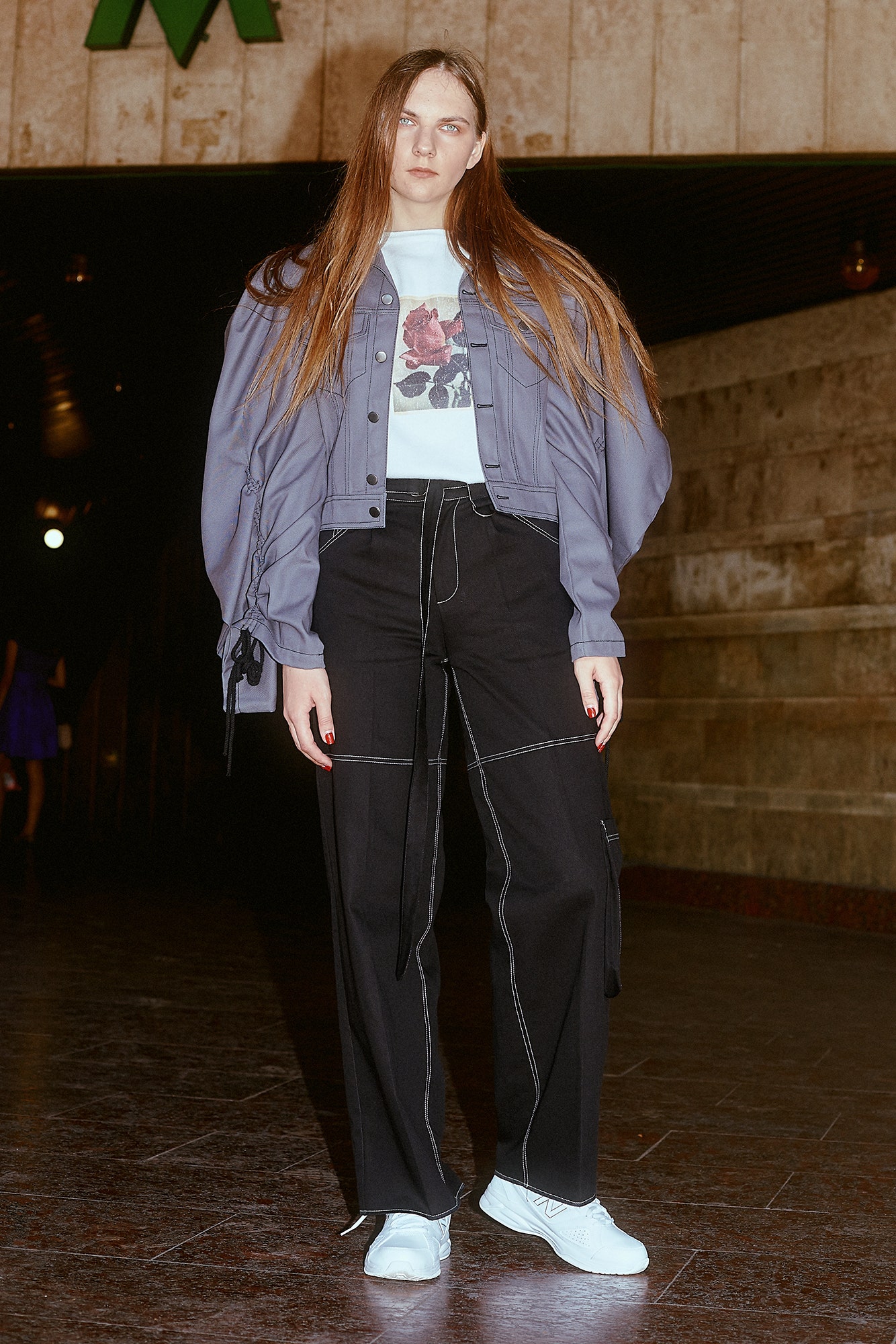 gray relaxed jacket with white shirt