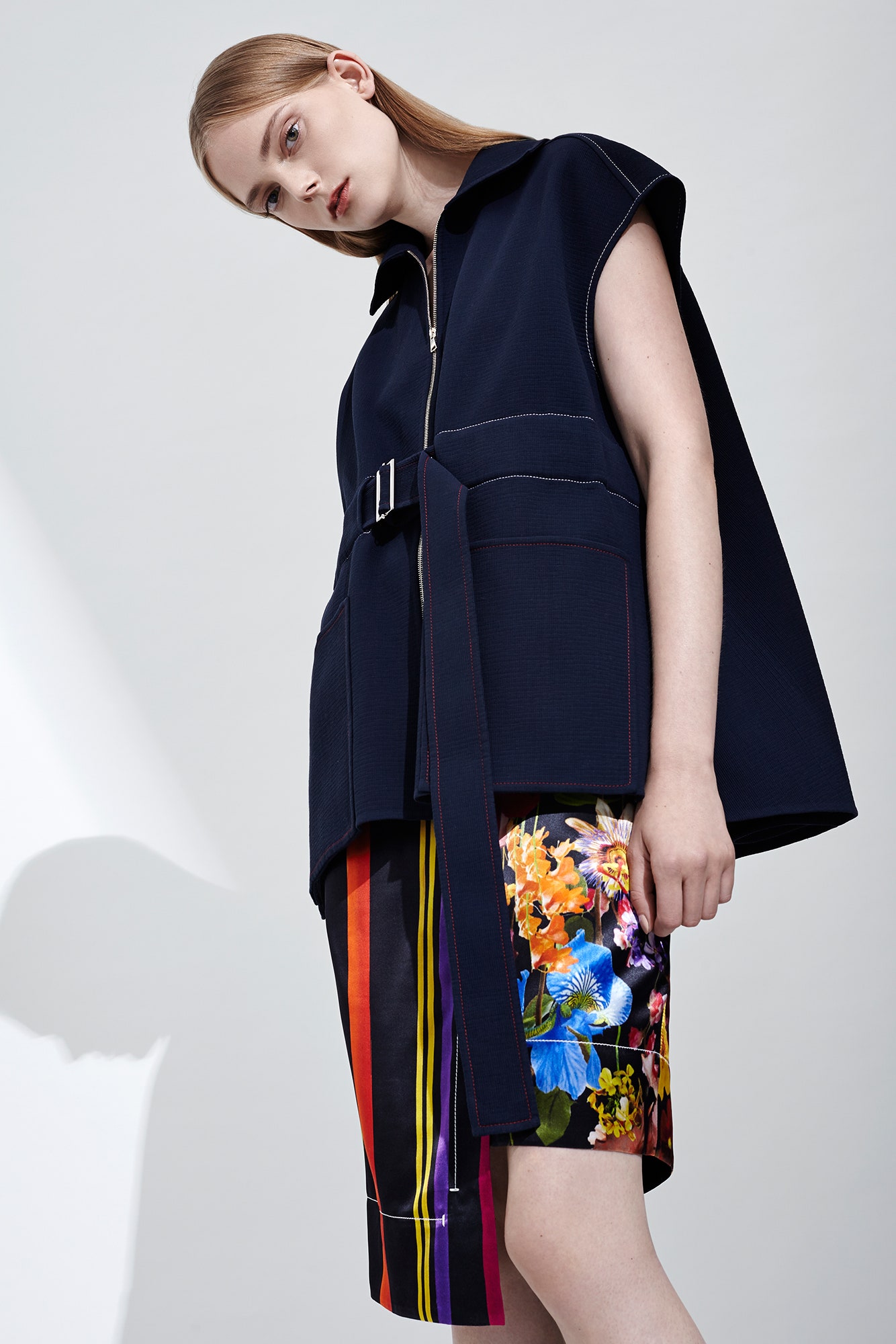 blue cotton cape with multi skirt