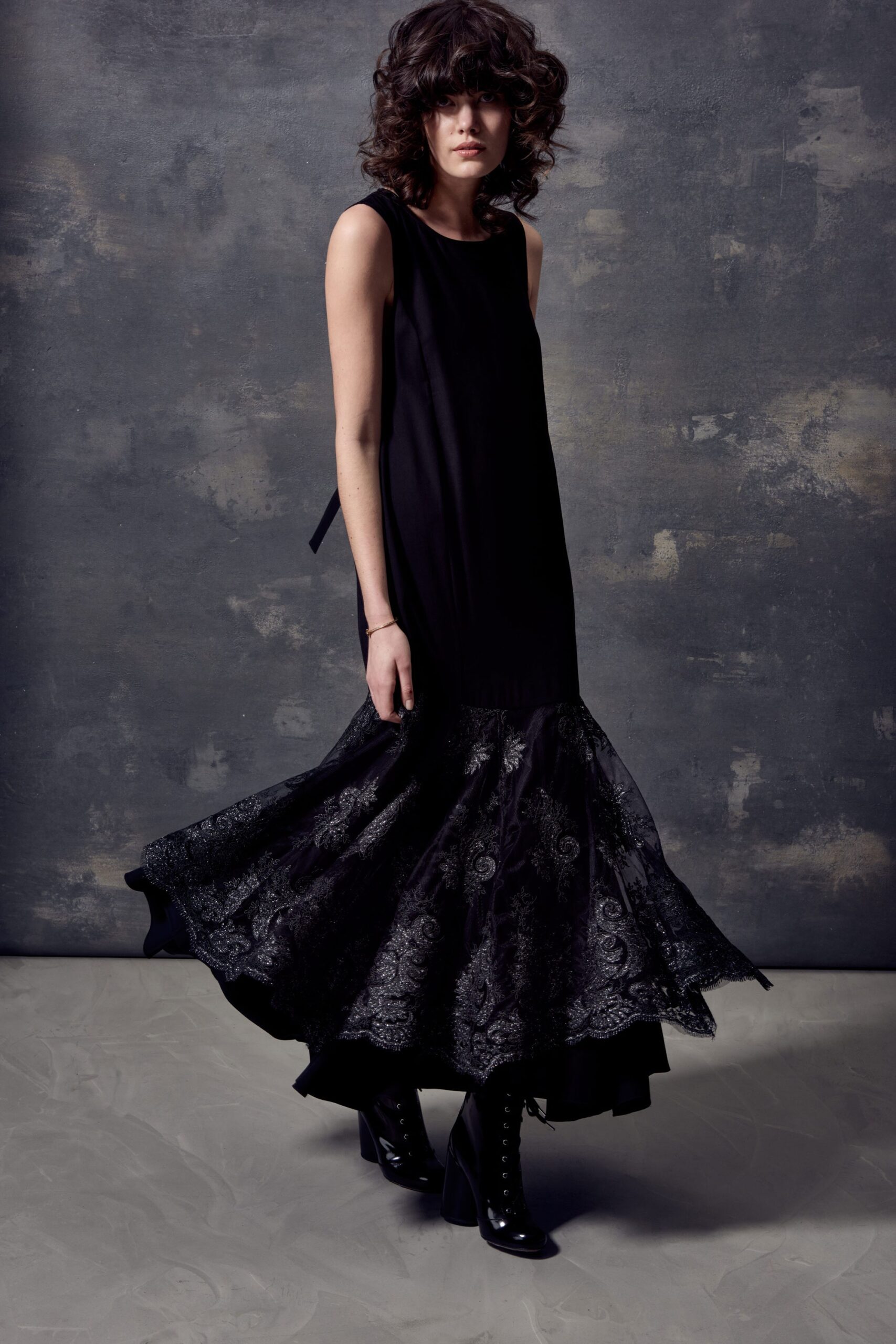 black silk sleeveless dress