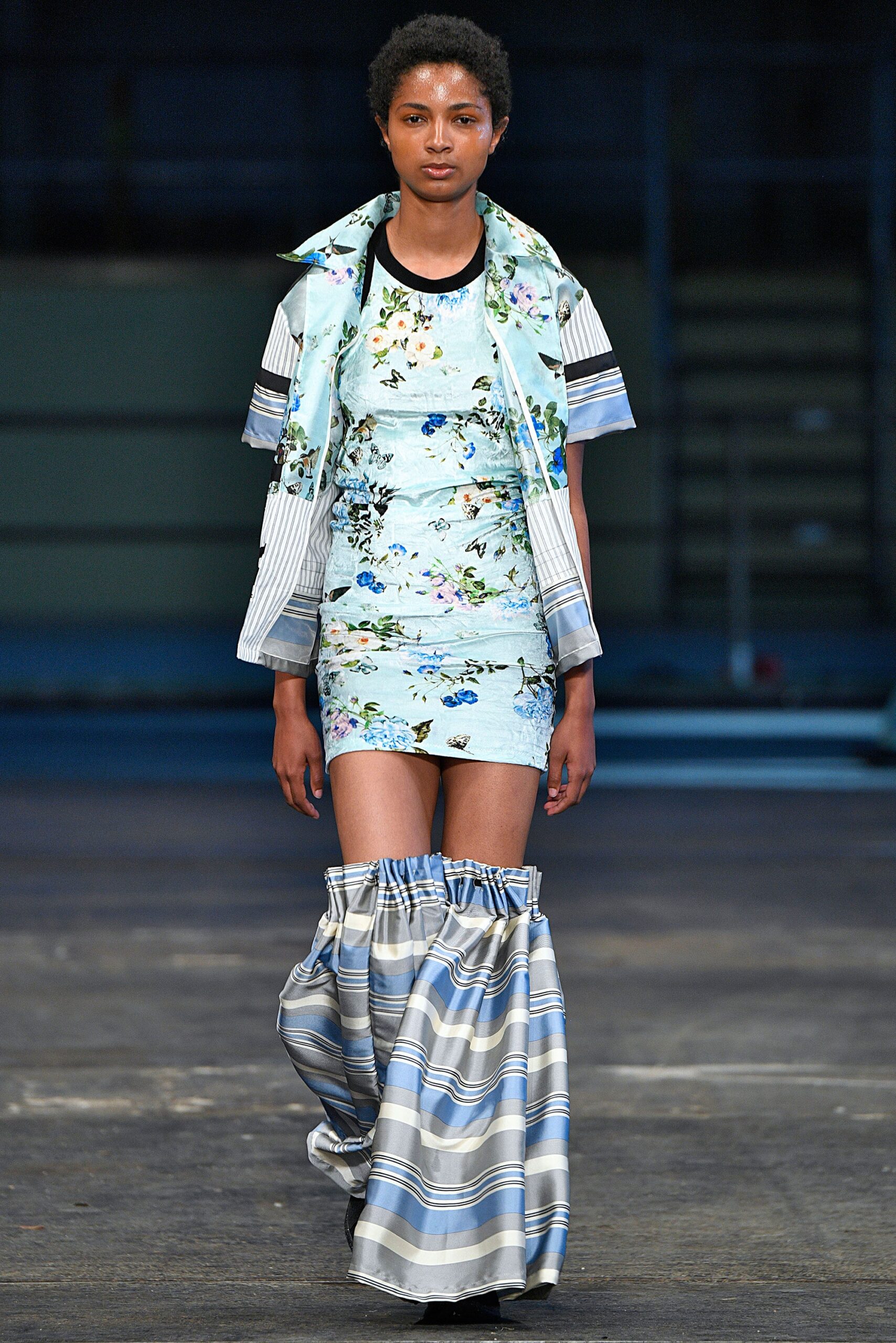 floral mini dress with relaxed jacket