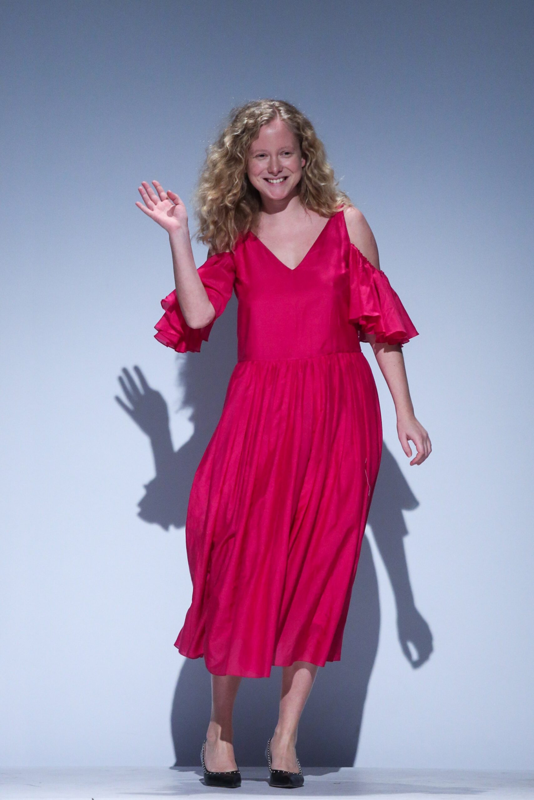 pink silk ruffled dress