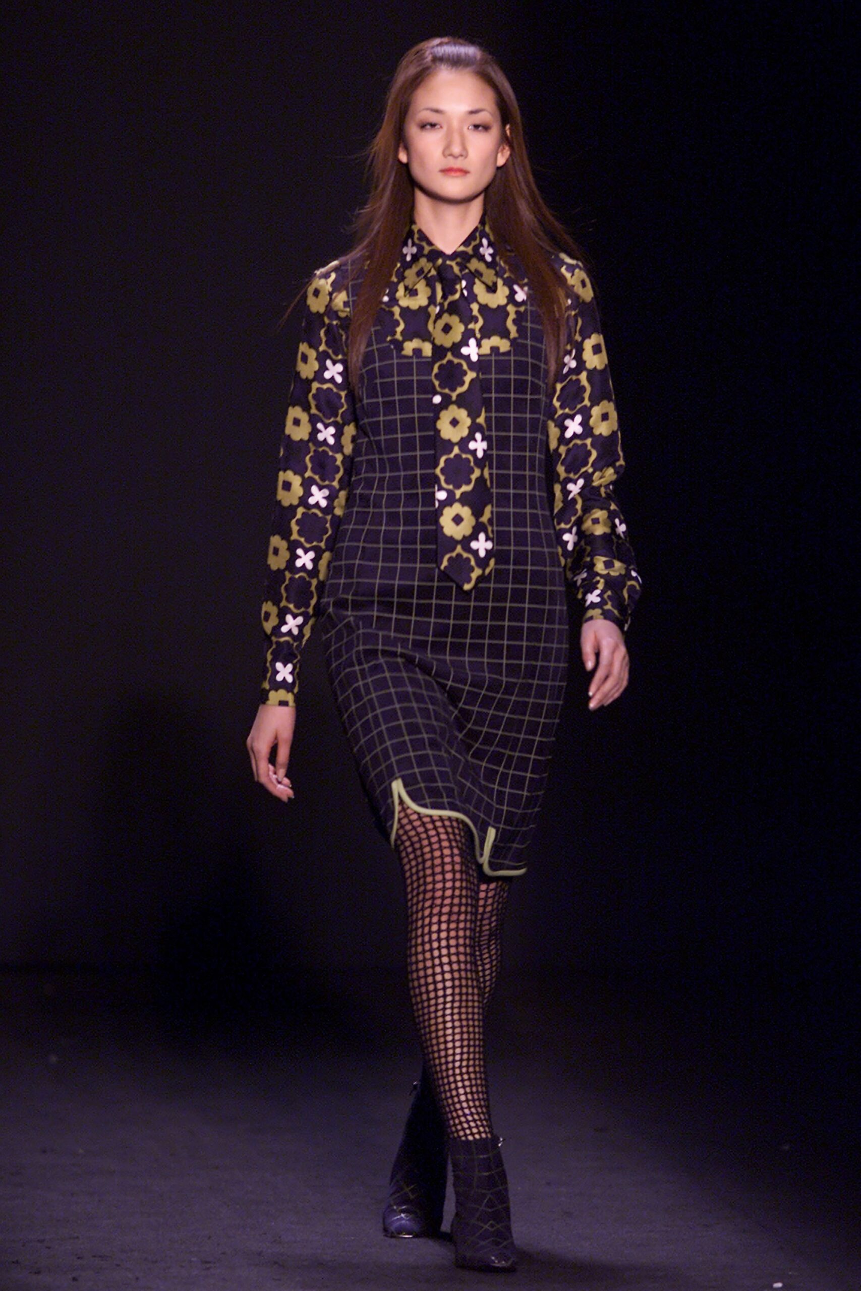 black printed mini dress with tights