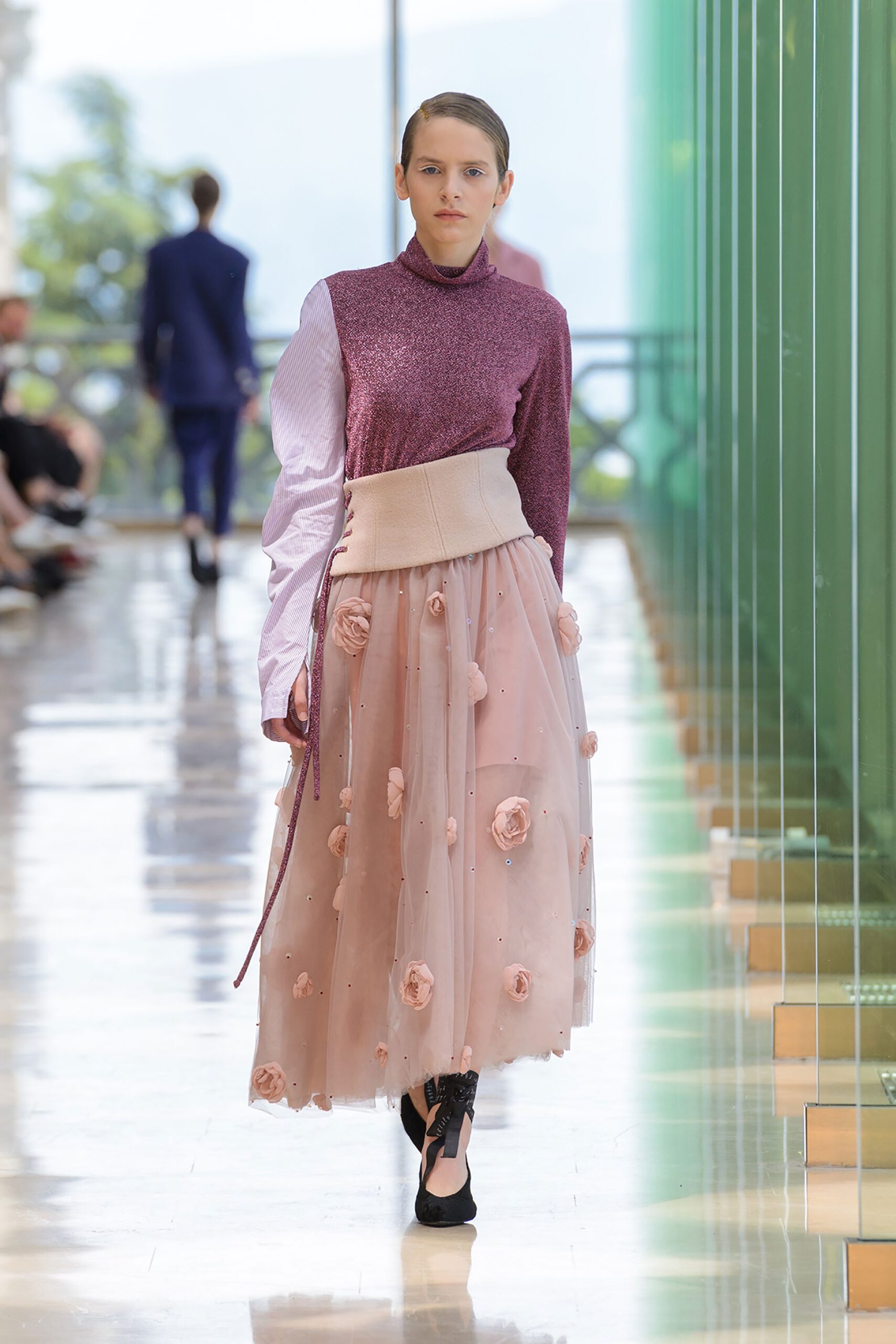 purple silk top with pink tulle skirt