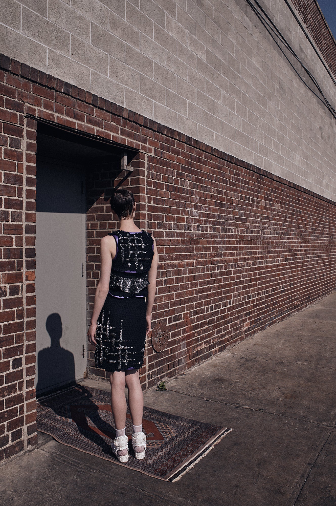 black and white embroidered mini dress