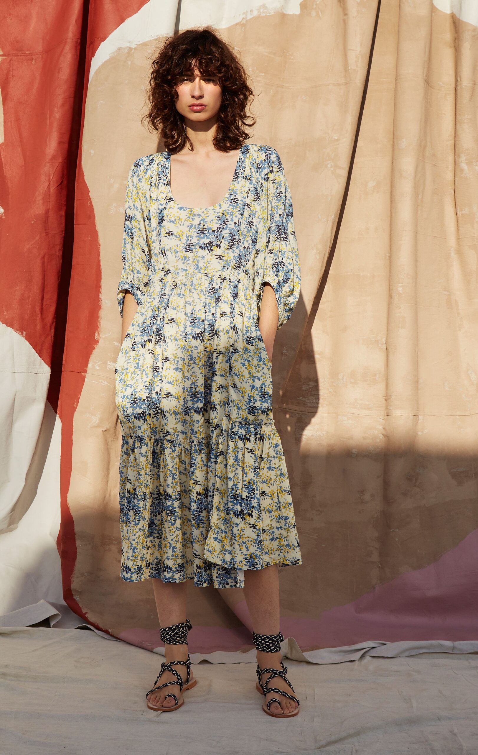 yellow floral midi dress