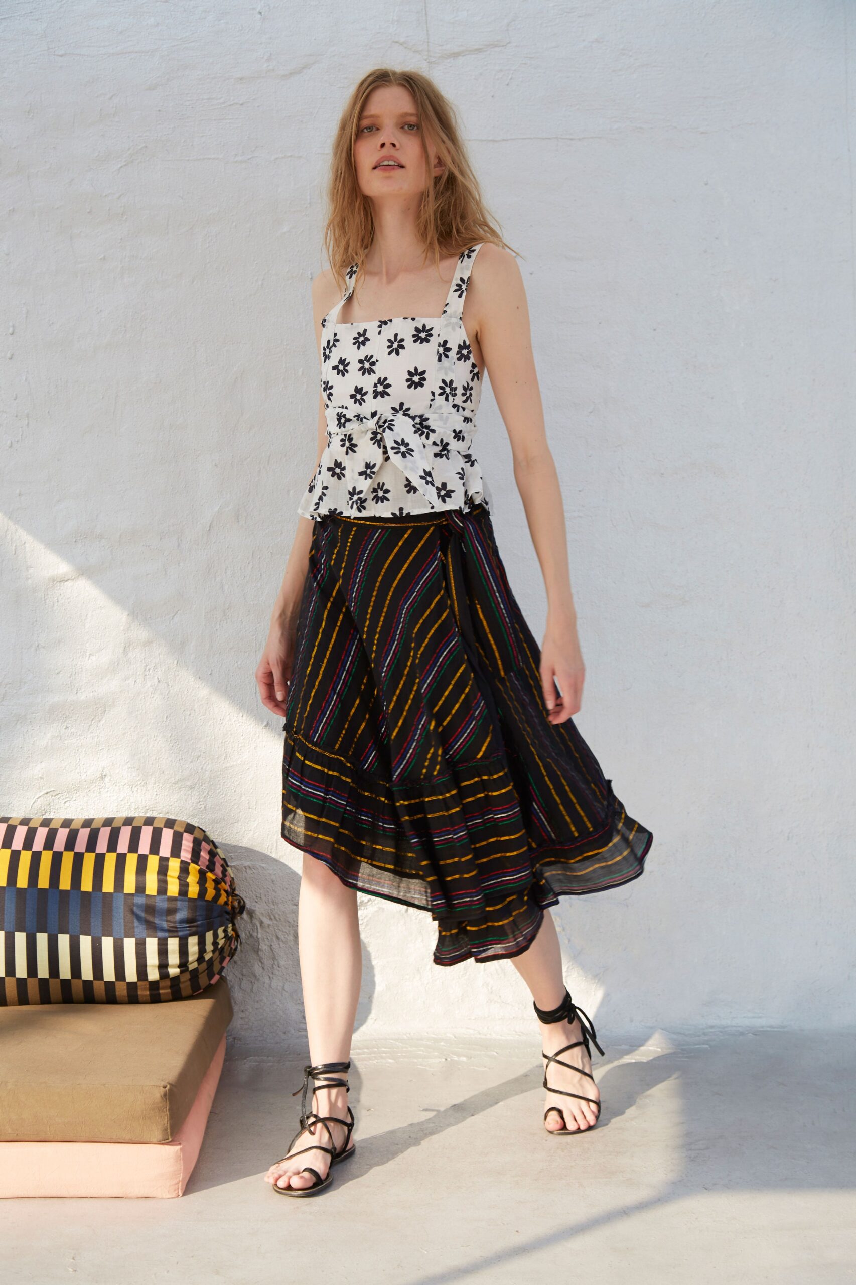 floral top and tiered skirt