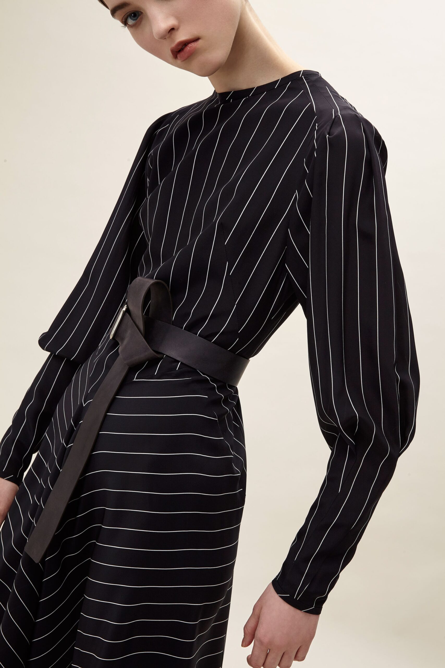 black and white striped midi dress